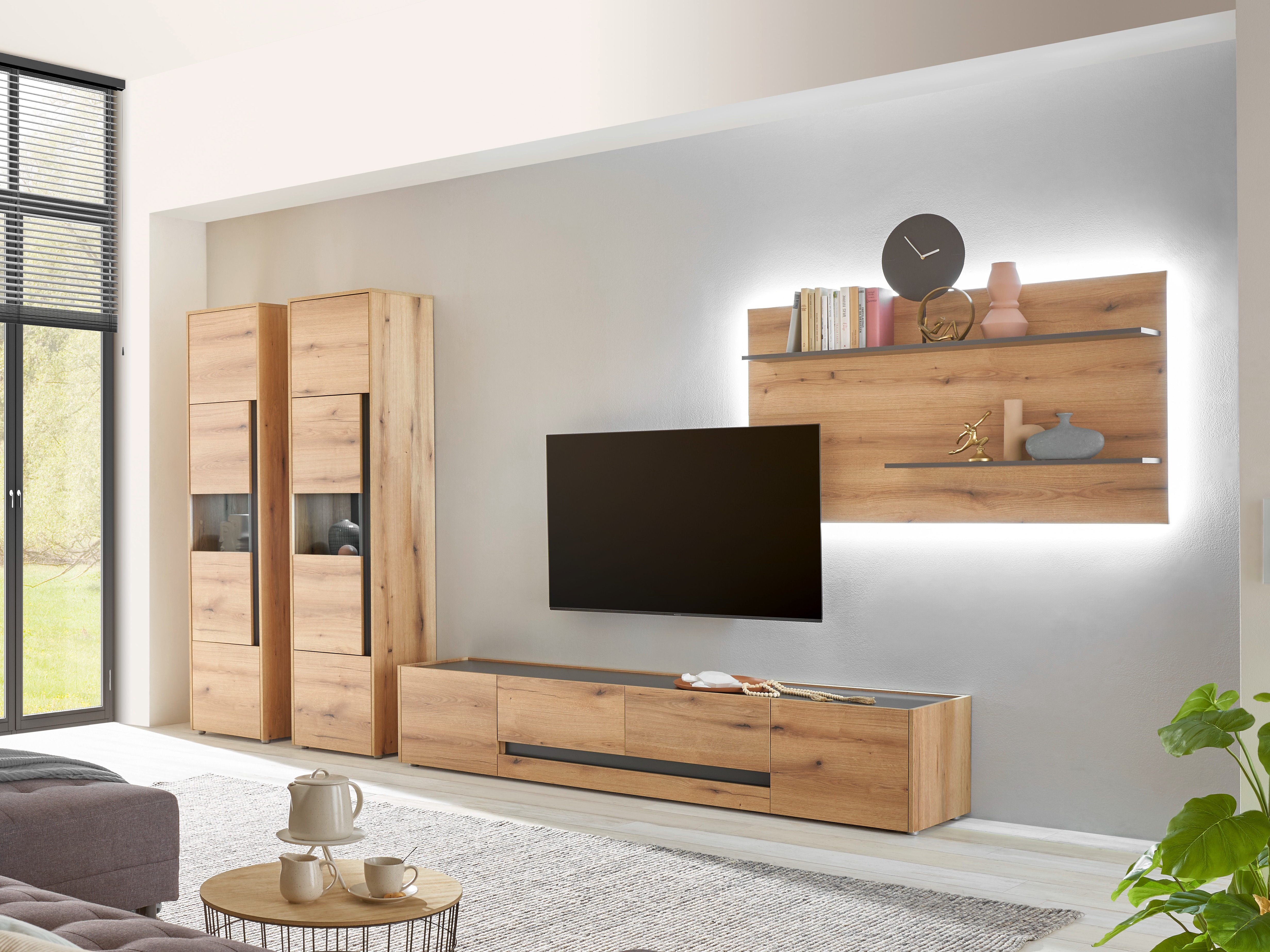 Wohnzimmer-Sets Elbsori 132 (Eichenholzoptik + Anthrazit)