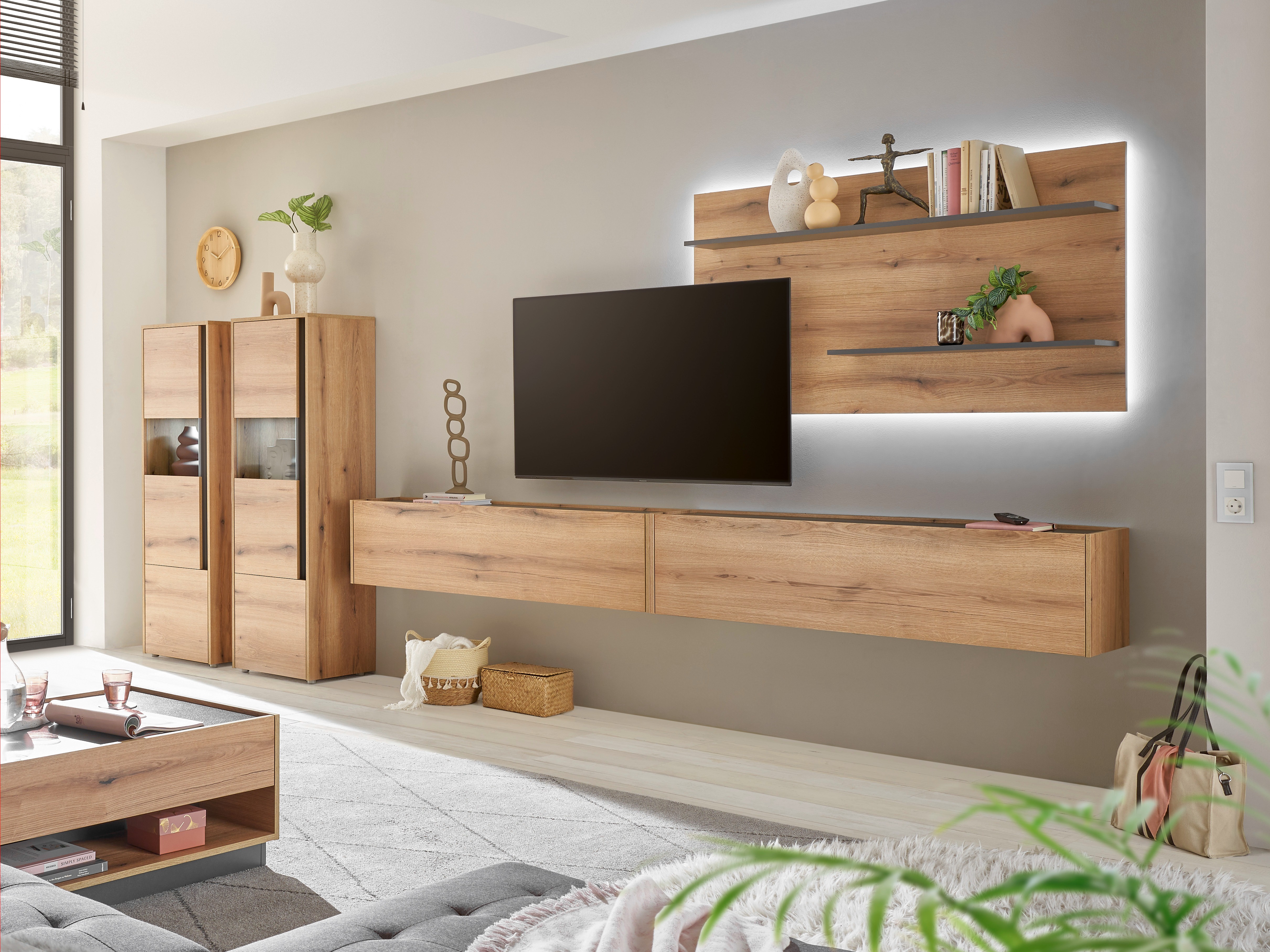 Wohnzimmer-Sets Elbsori 135 (Eichenholzoptik + Anthrazit)