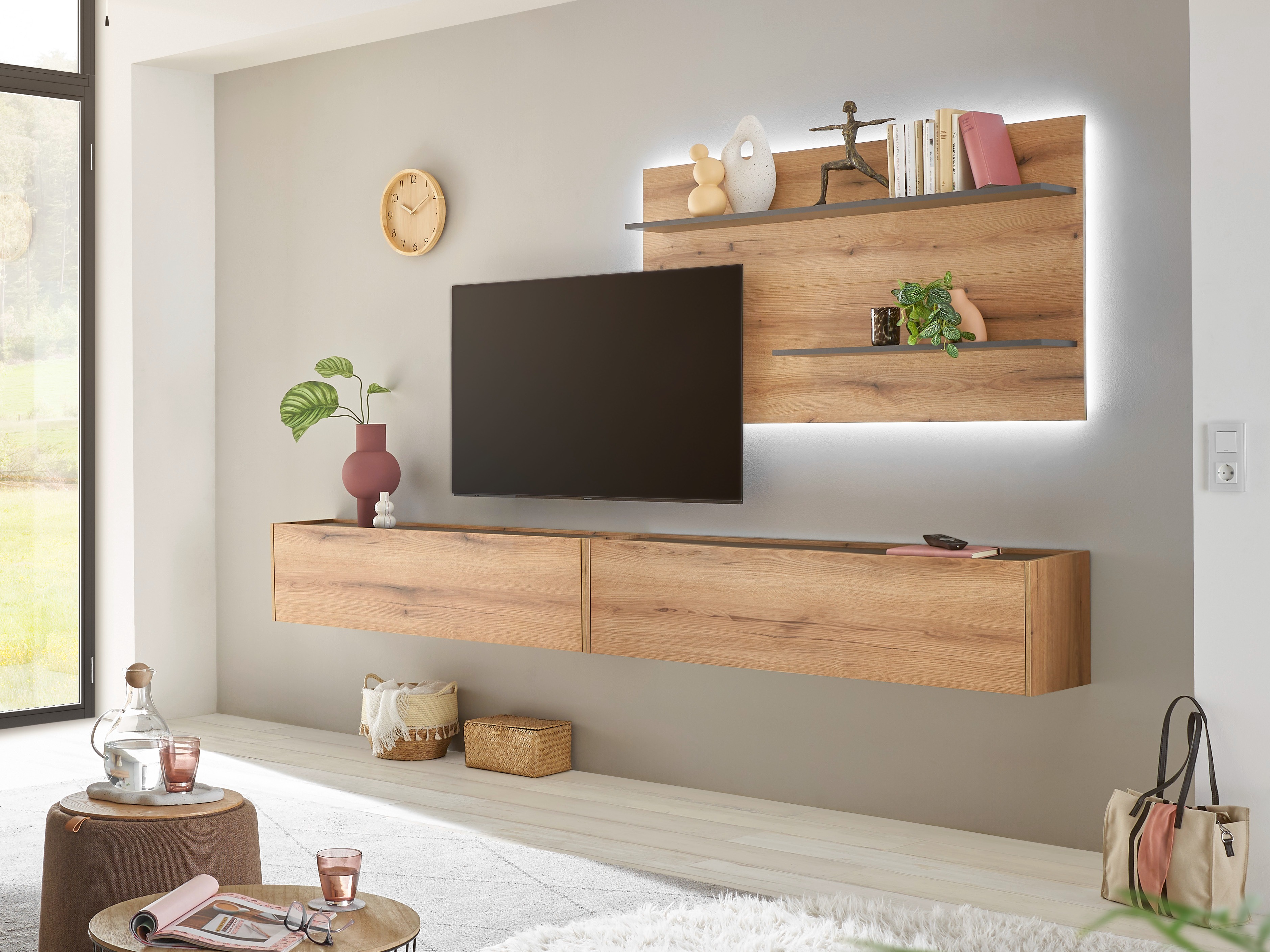 Wohnzimmer-Sets Elbsori 120 (Eichenholzoptik + Kaschmir)