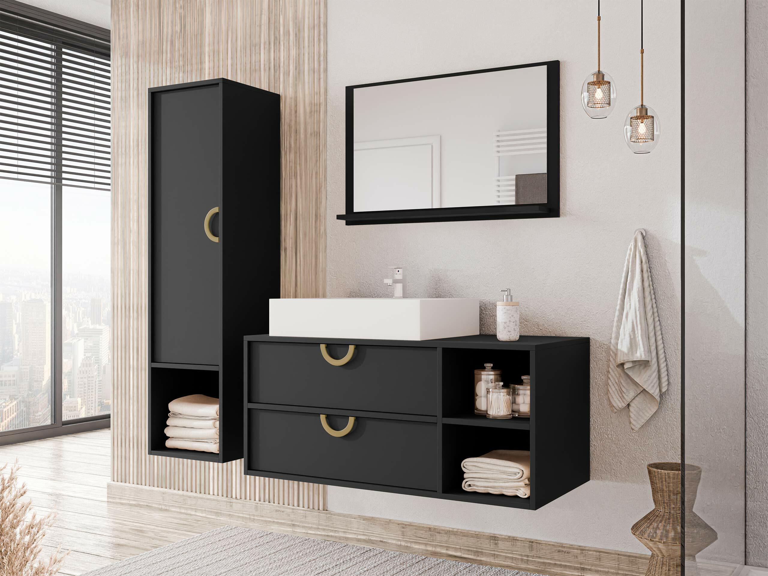 Wandhängeschrank für Badezimmer Sodalis (Schwarz)