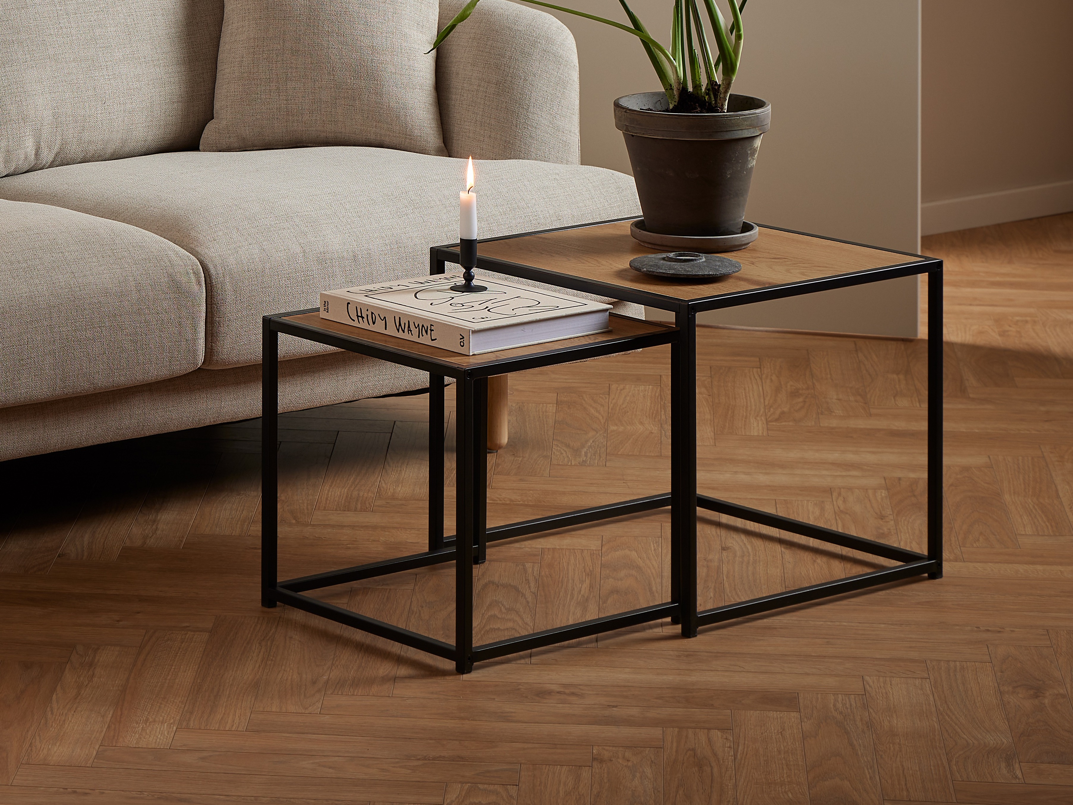 Beistelltische-Set Norsica 461 (Wildeichenholzoptik + Schwarz)