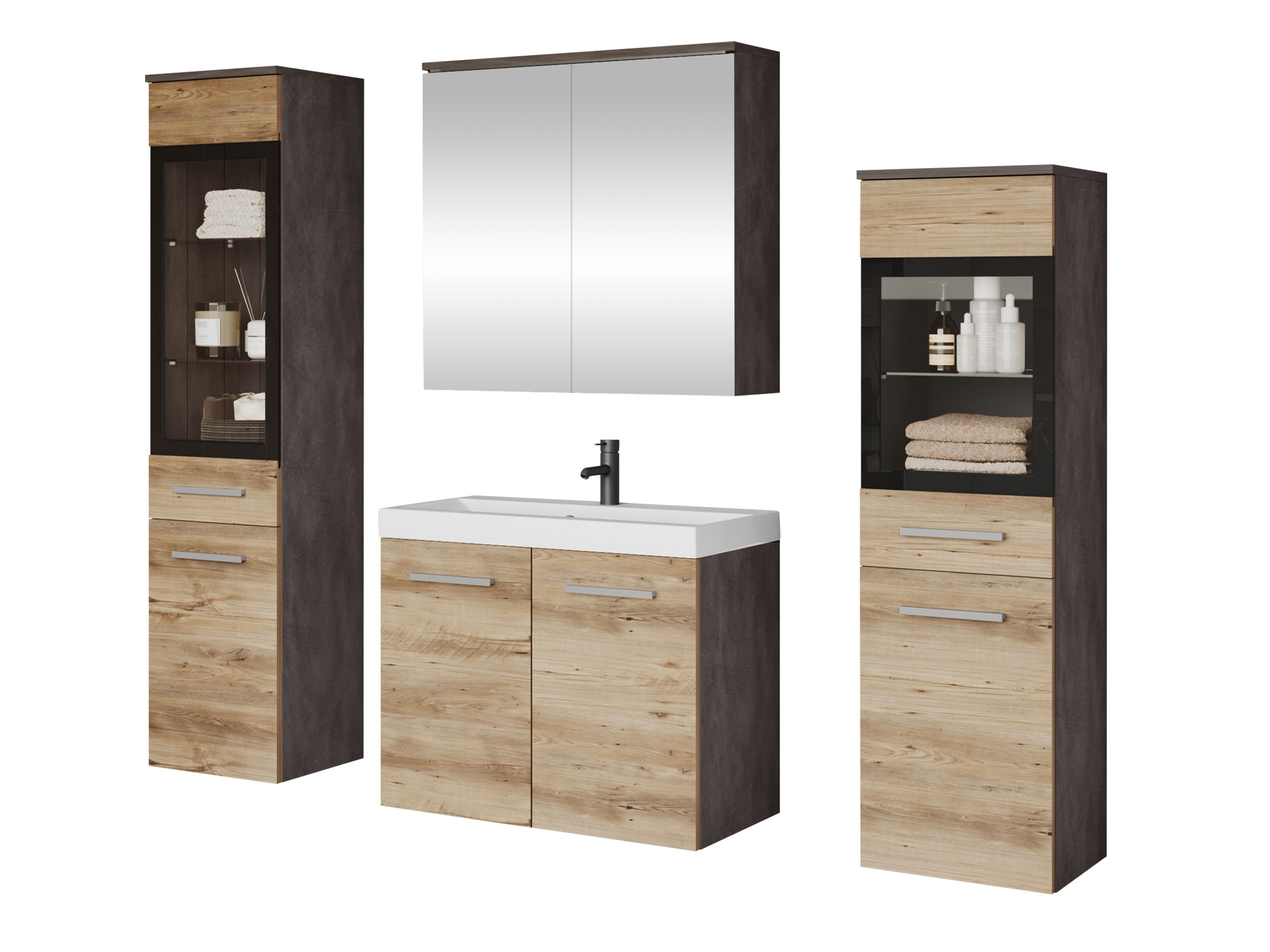 Badezimmer-Set Sarasota 140 (Matera grau + Kastanienholzoptik)