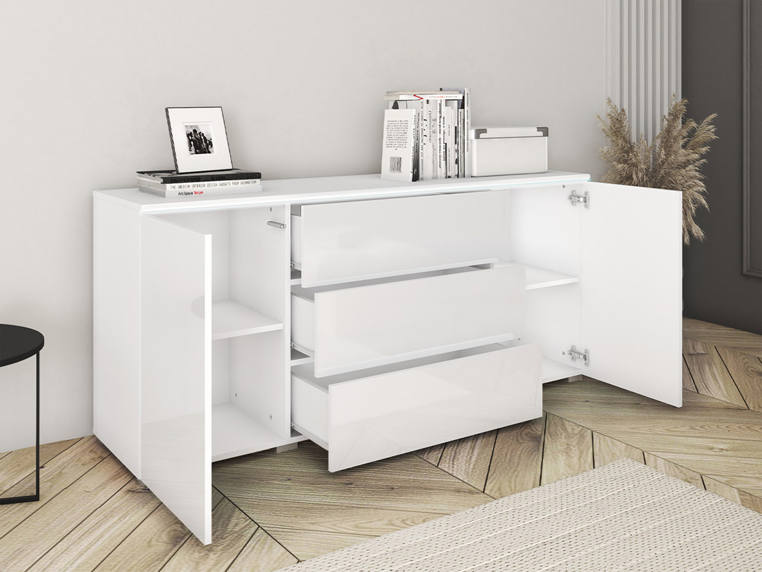 Kommoden Mirfivo 102 (Beton + Weiß glänzend)