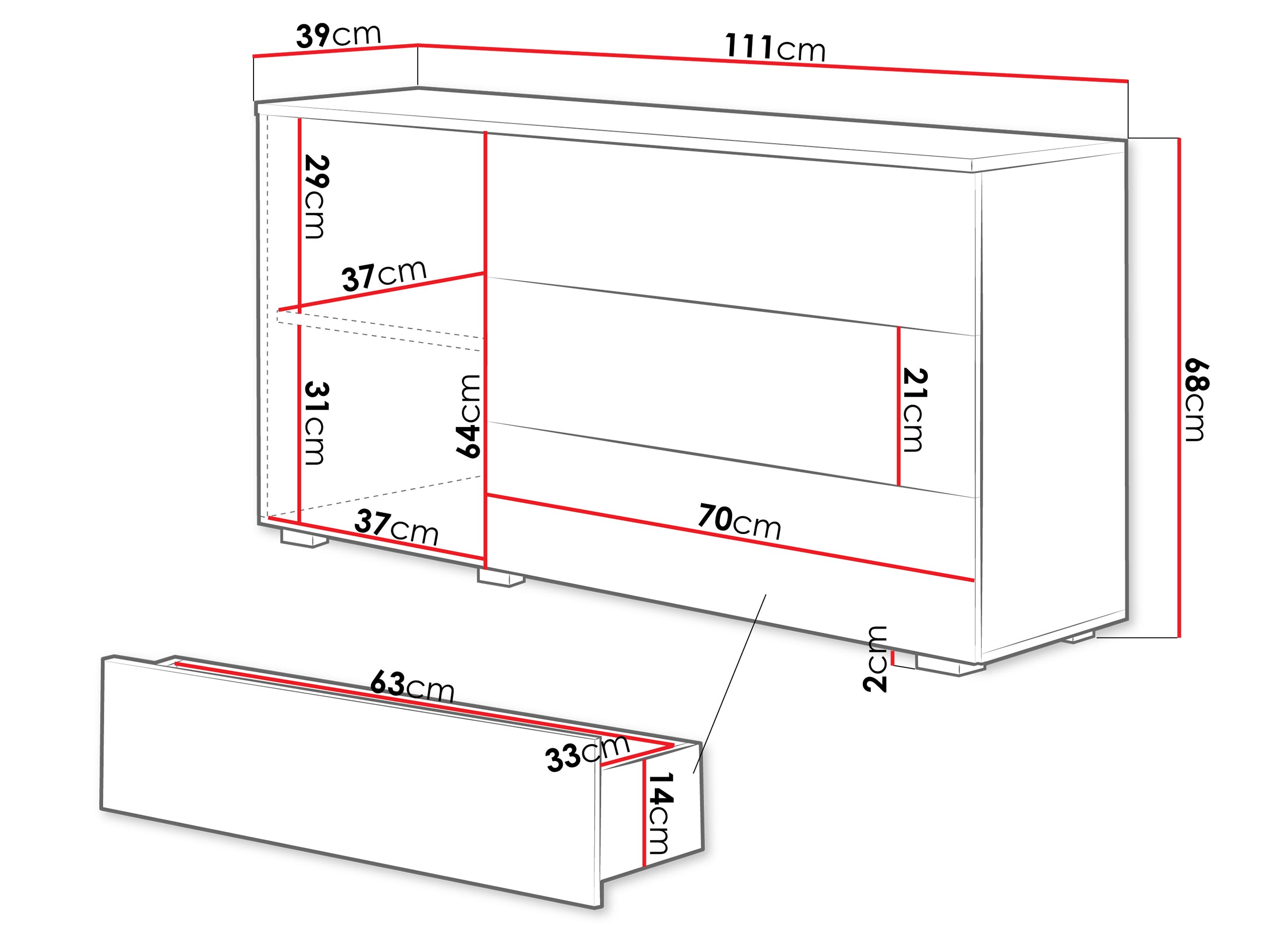 Kommoden Sarasota 128 (Weiß + Grau glänzend)