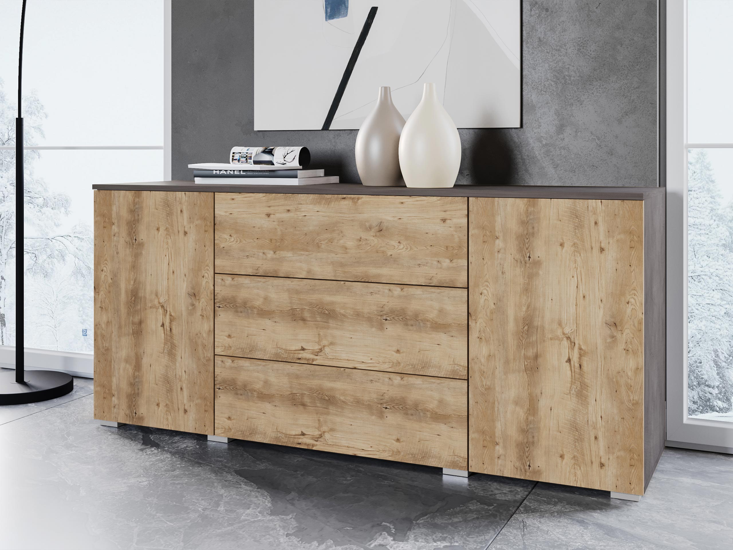 Kommoden Sarasota 129 (Matera grau + Kastanienholzoptik)