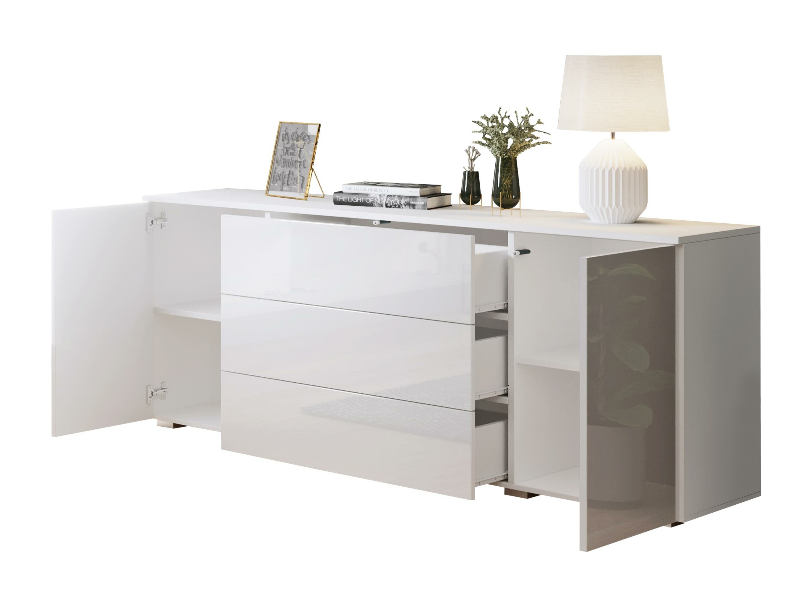 Kommoden Sarasota 129 (Weiß + Grau glänzend)