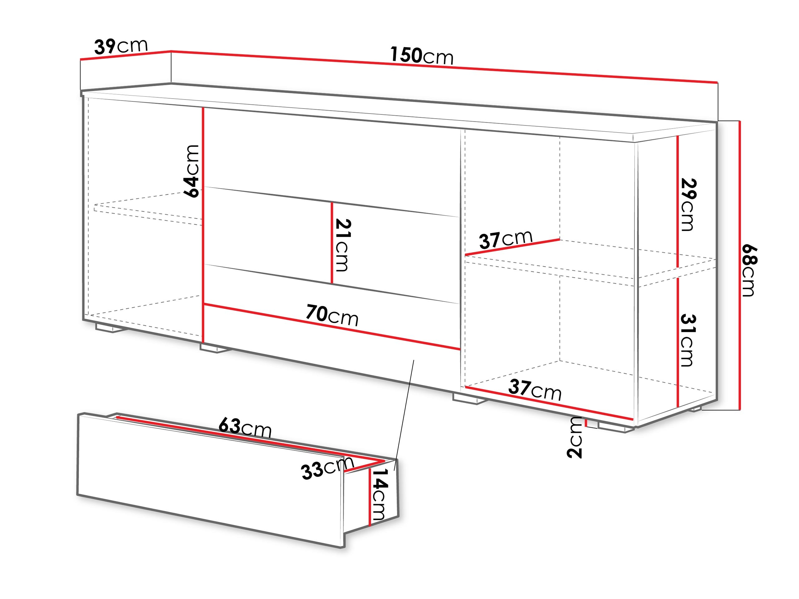 Kommoden Sarasota 129 (Weiß + Grau glänzend)