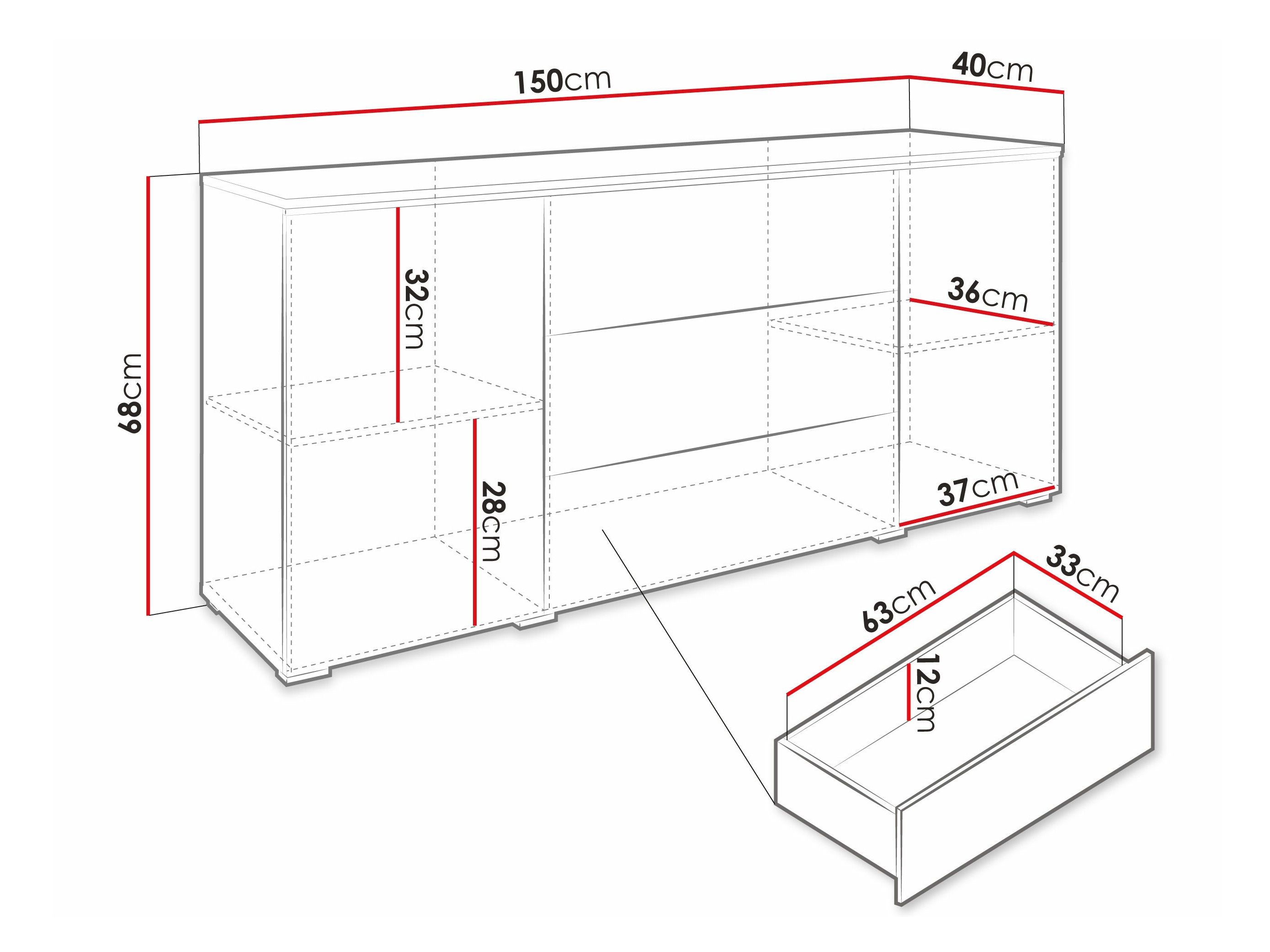 Kommoden Sarasota 142 (Beton + Weiß glänzend)