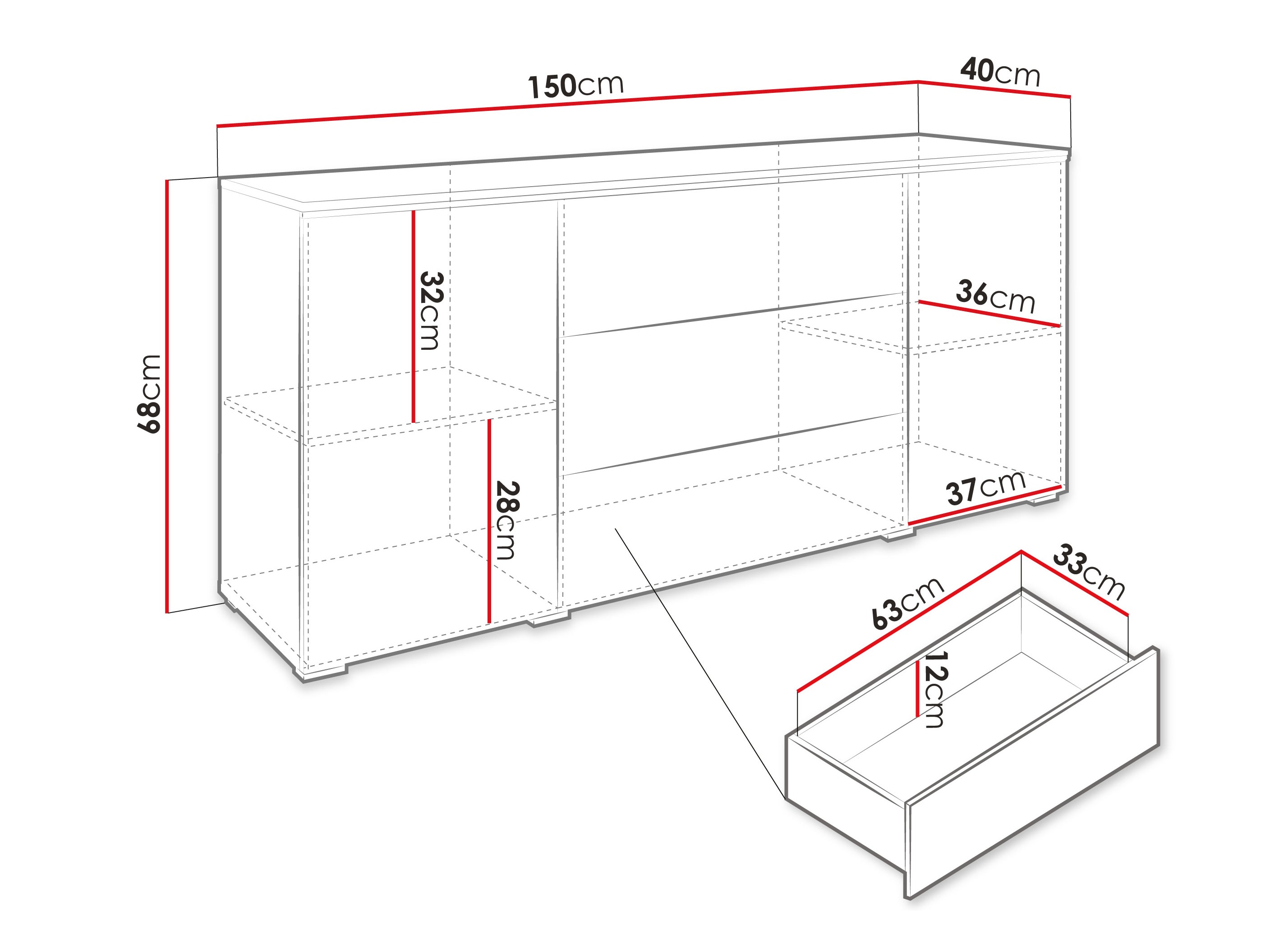 Kommoden Sarasota 142 (Grau glänzend)