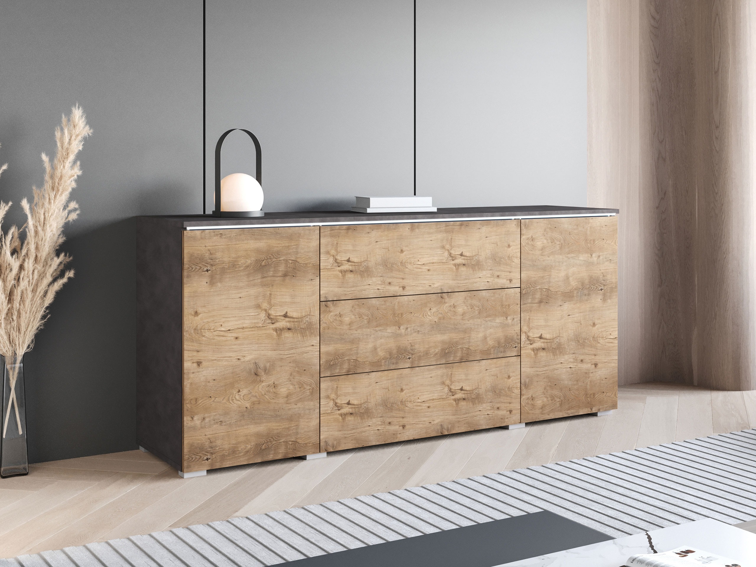 Kommoden Sarasota 142 (Matera grau + Kastanienholzoptik)