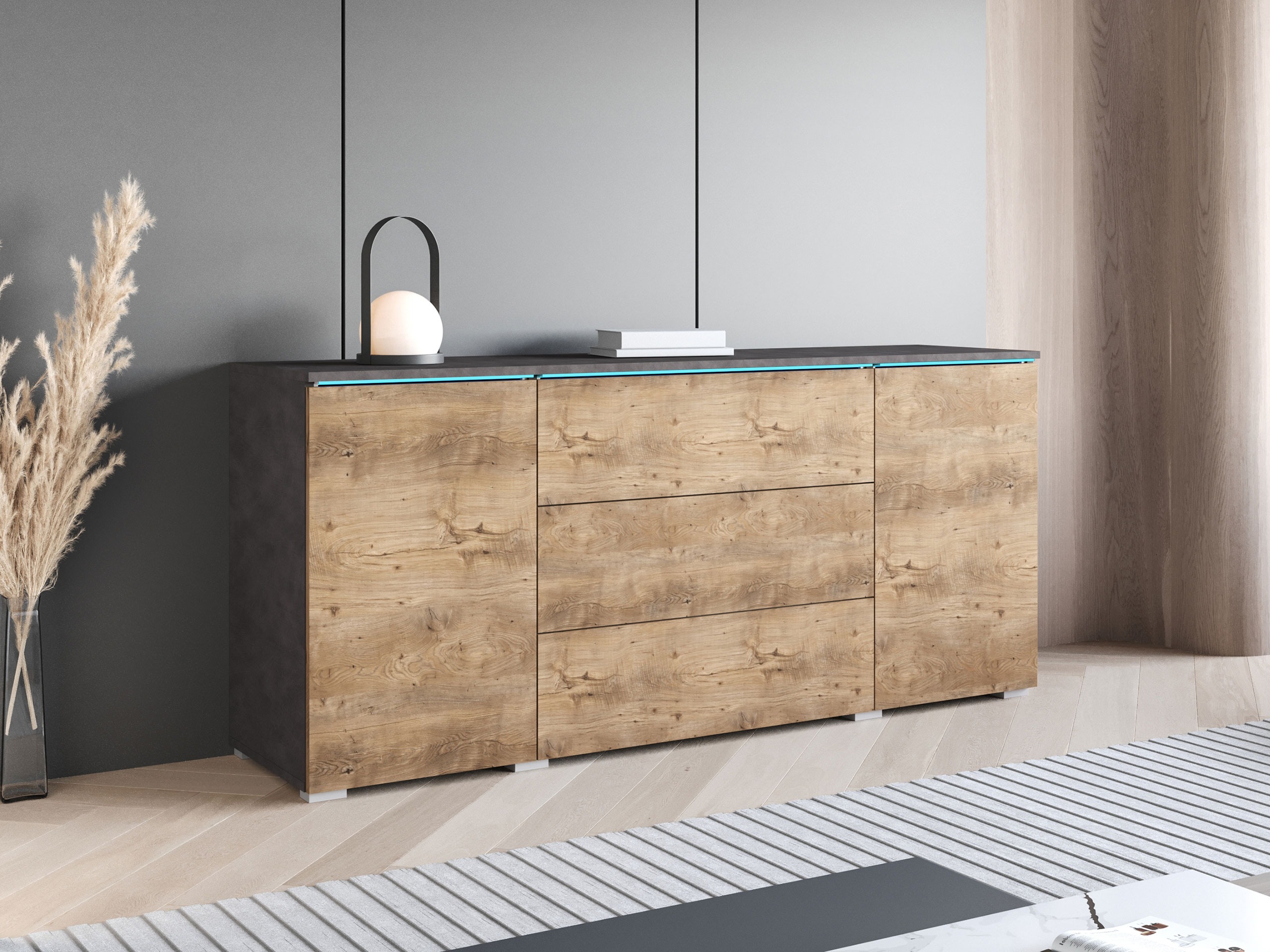 Kommoden Sarasota 142 (Matera grau + Kastanienholzoptik)