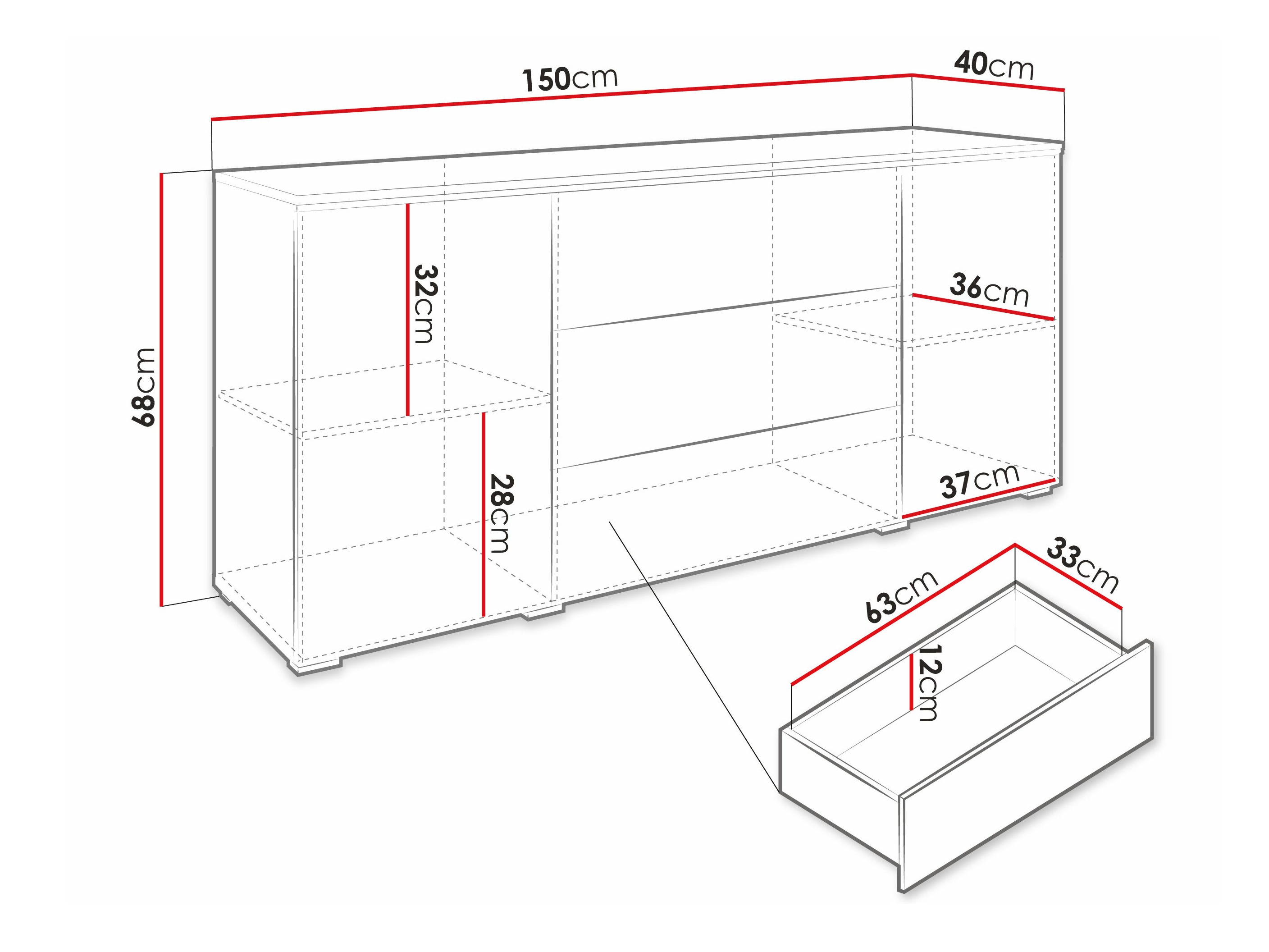 Kommoden Sarasota 142 (Matera grau + Weiß glänzend)