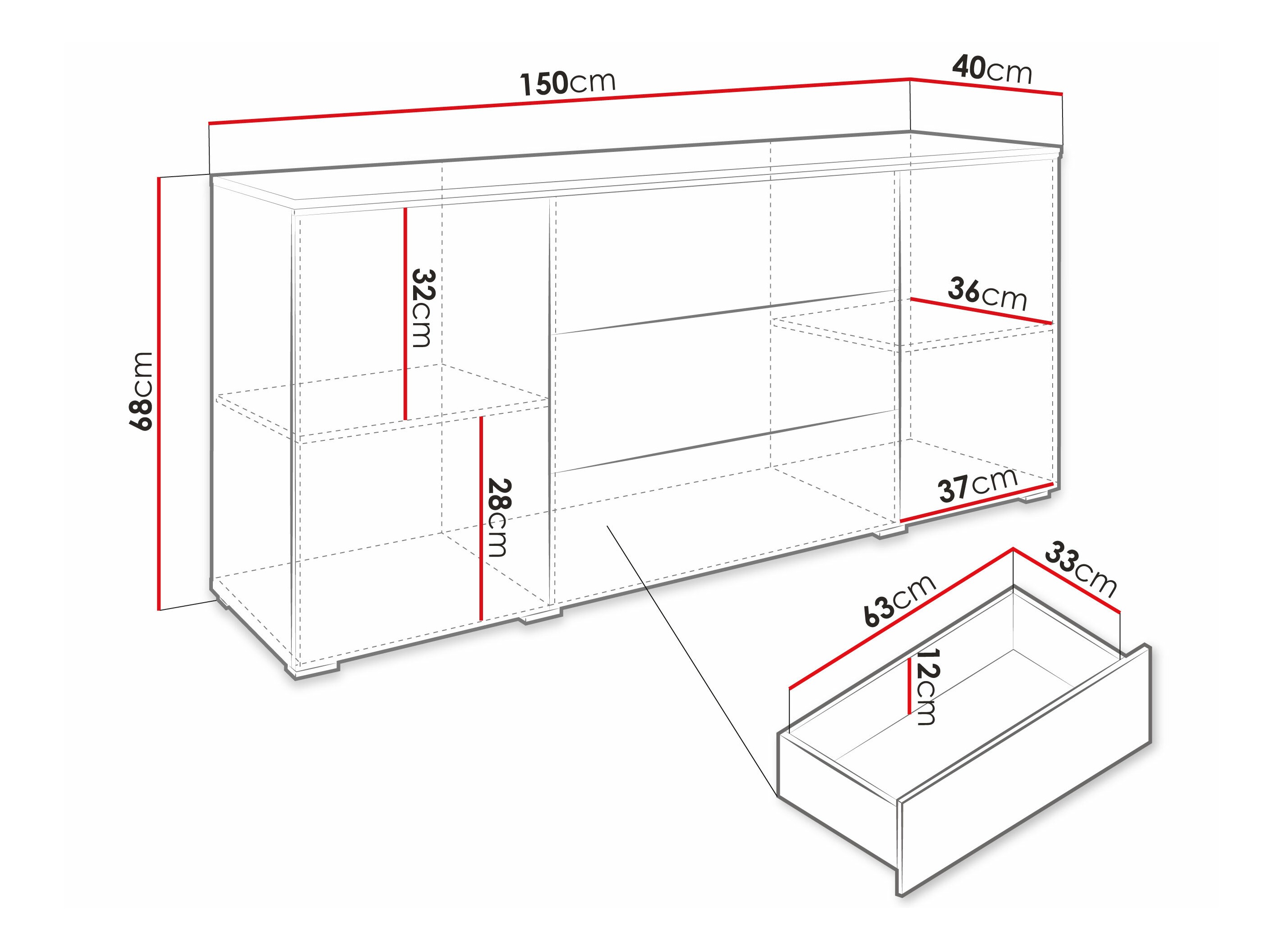 Kommoden Sarasota 142 (Matera grau + Weiß glänzend)