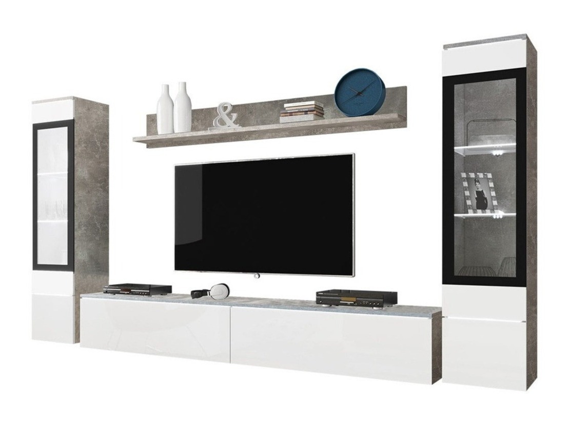 Wohnzimmer-Sets Mirfivo 101 (Beton + Weiß glänzend)