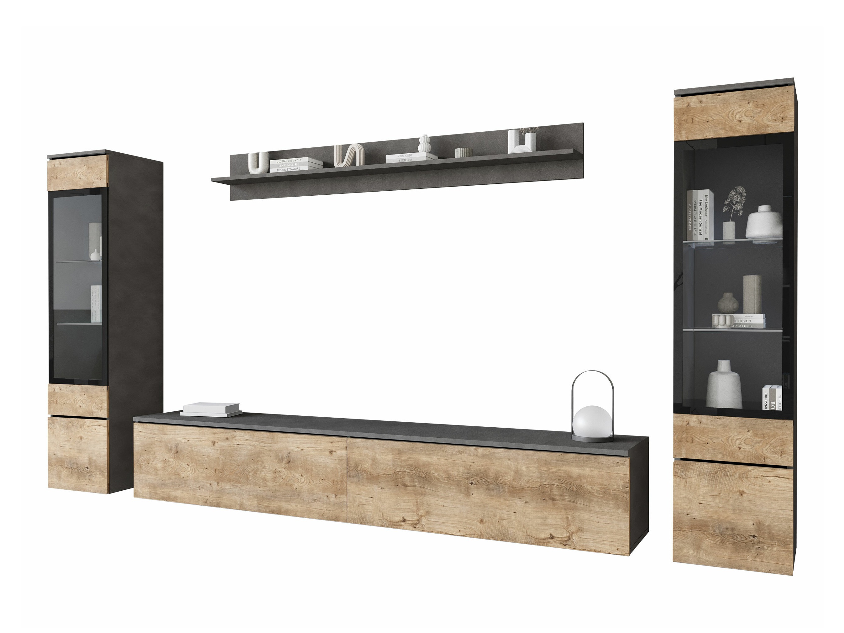 Wohnzimmer-Sets Mirfivo 101 (Matera grau + Kastanienholzoptik)