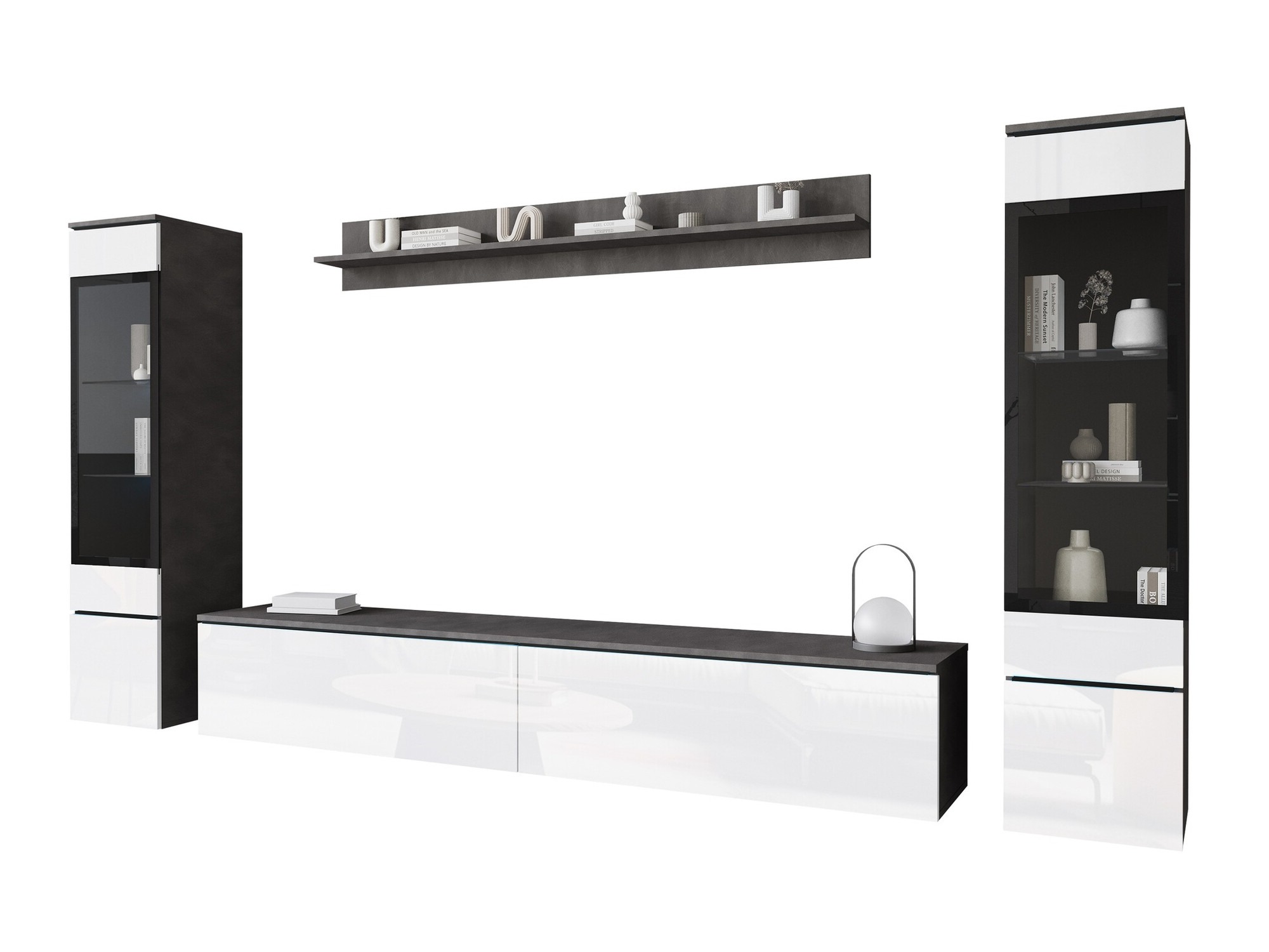 Wohnzimmer-Sets Mirfivo 101 (Matera grau + Weiß glänzend)