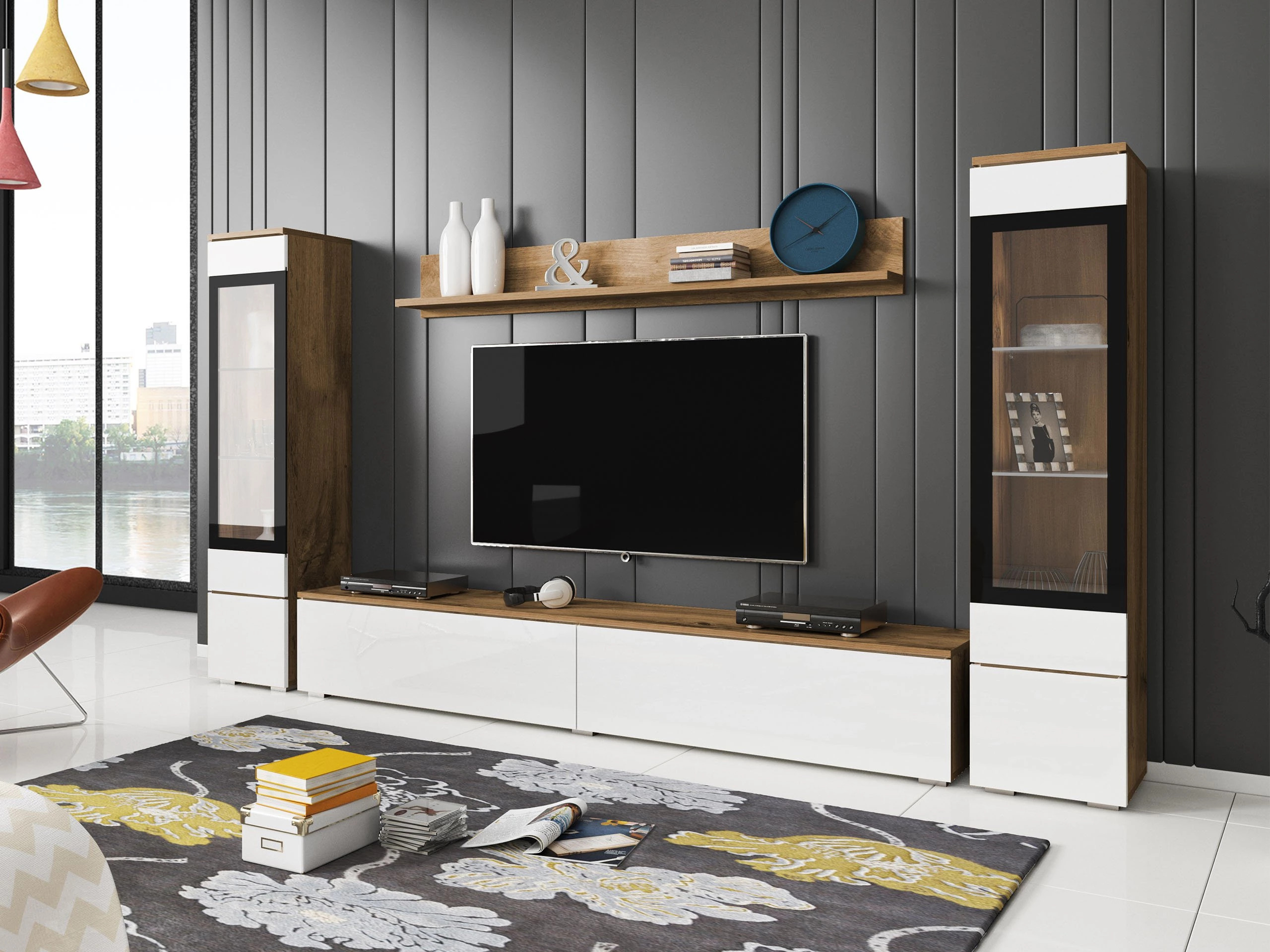 Wohnzimmer-Sets Mirfivo 101 (Wotan Eiche + Weiß glänzend)