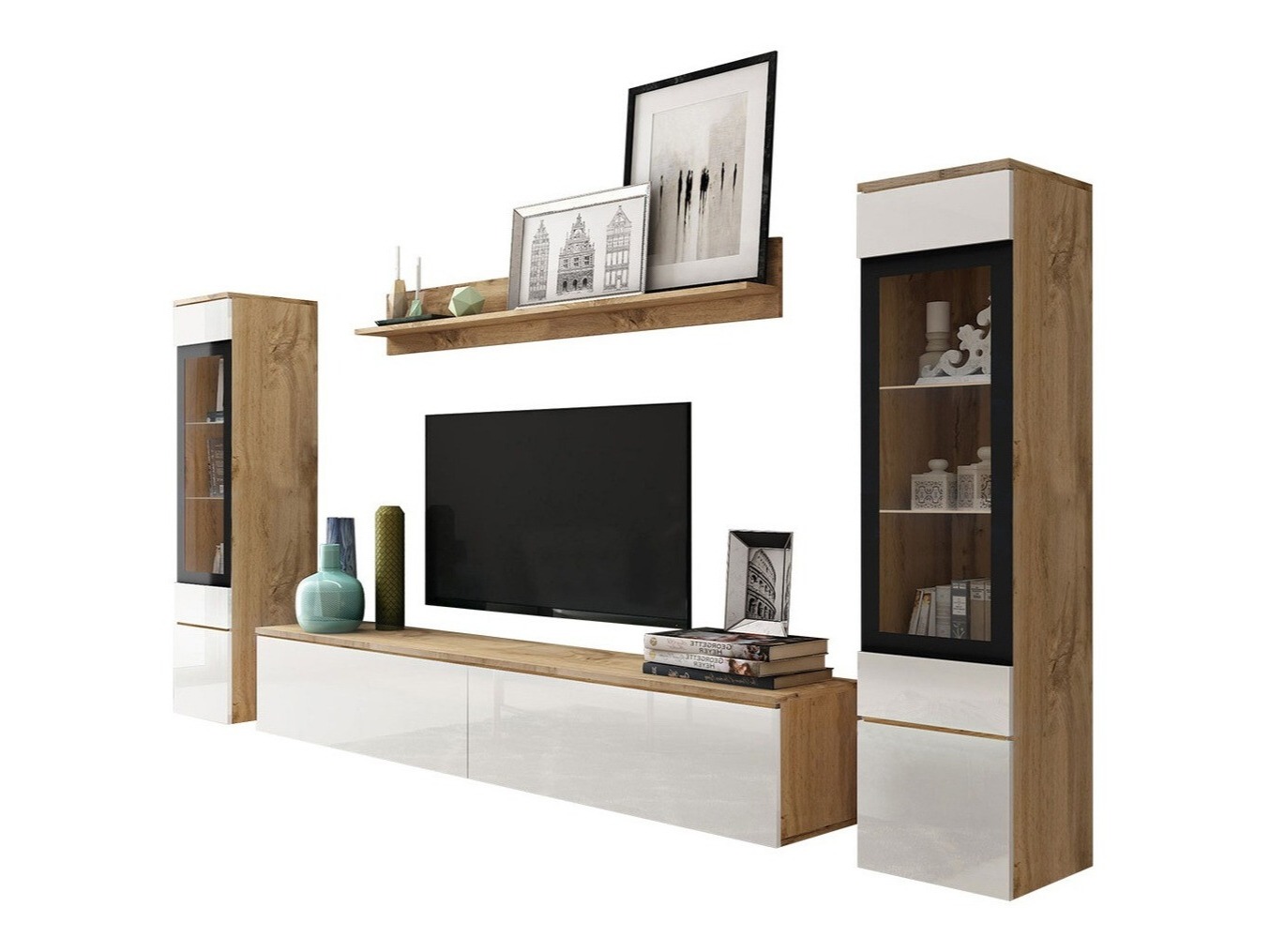 Wohnzimmer-Sets Mirfivo 101 (Wotan Eiche + Weiß glänzend)