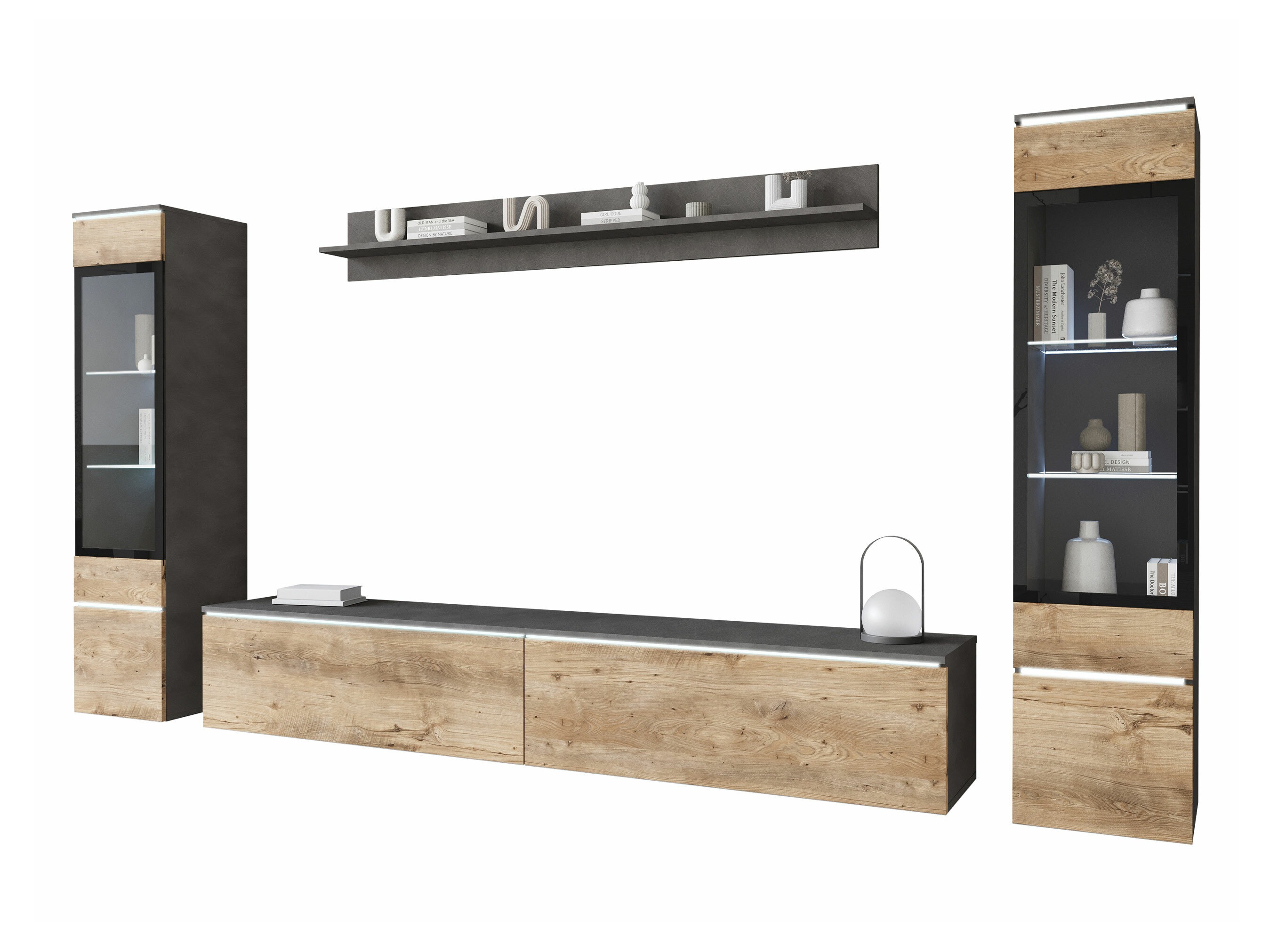 Wohnzimmer-Sets Sarasota 126 (Matera grau + Kastanienholzoptik)