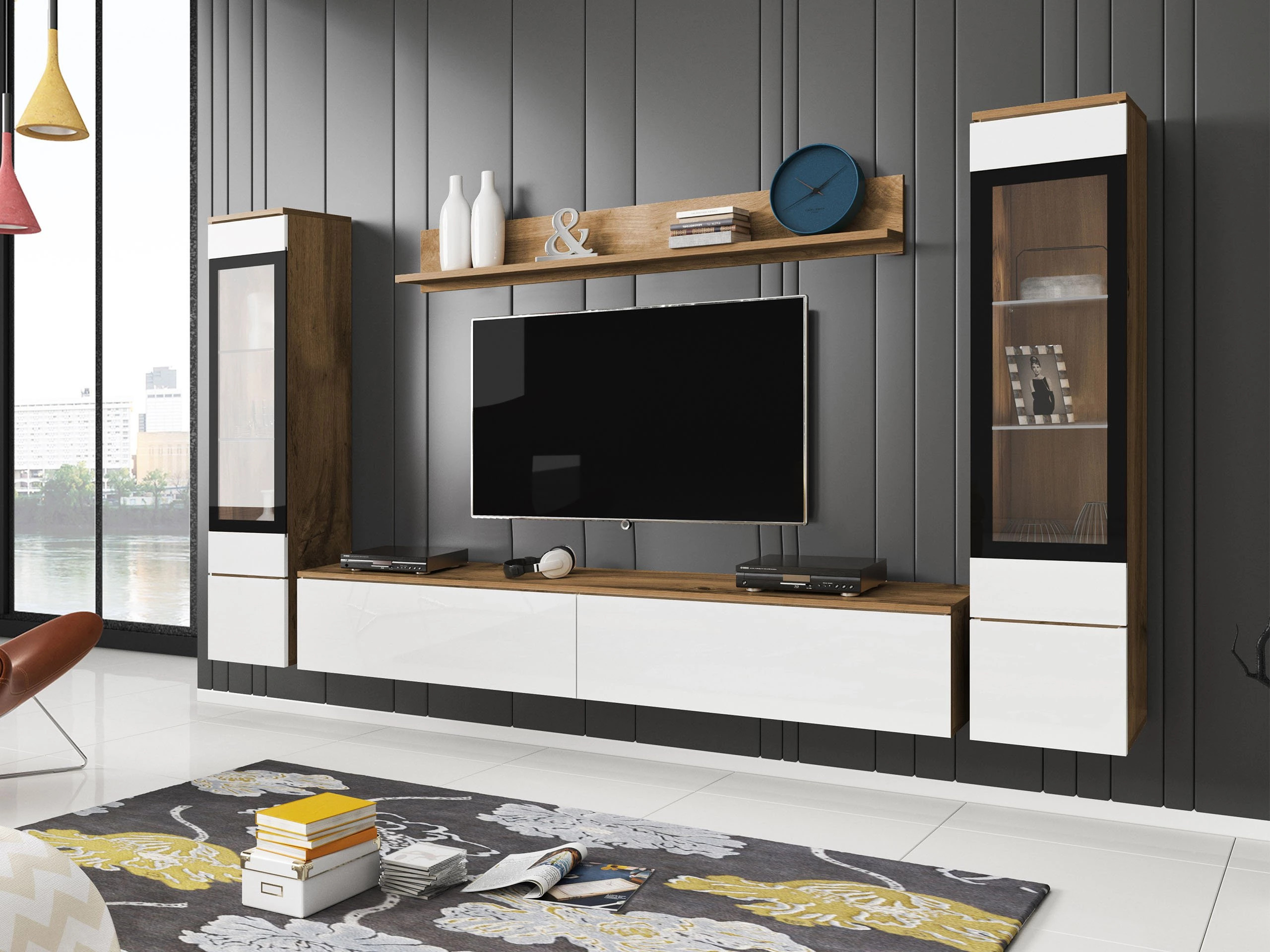 Wohnzimmer-Sets Sarasota 126 (Wotan Eiche + Weiß glänzend)