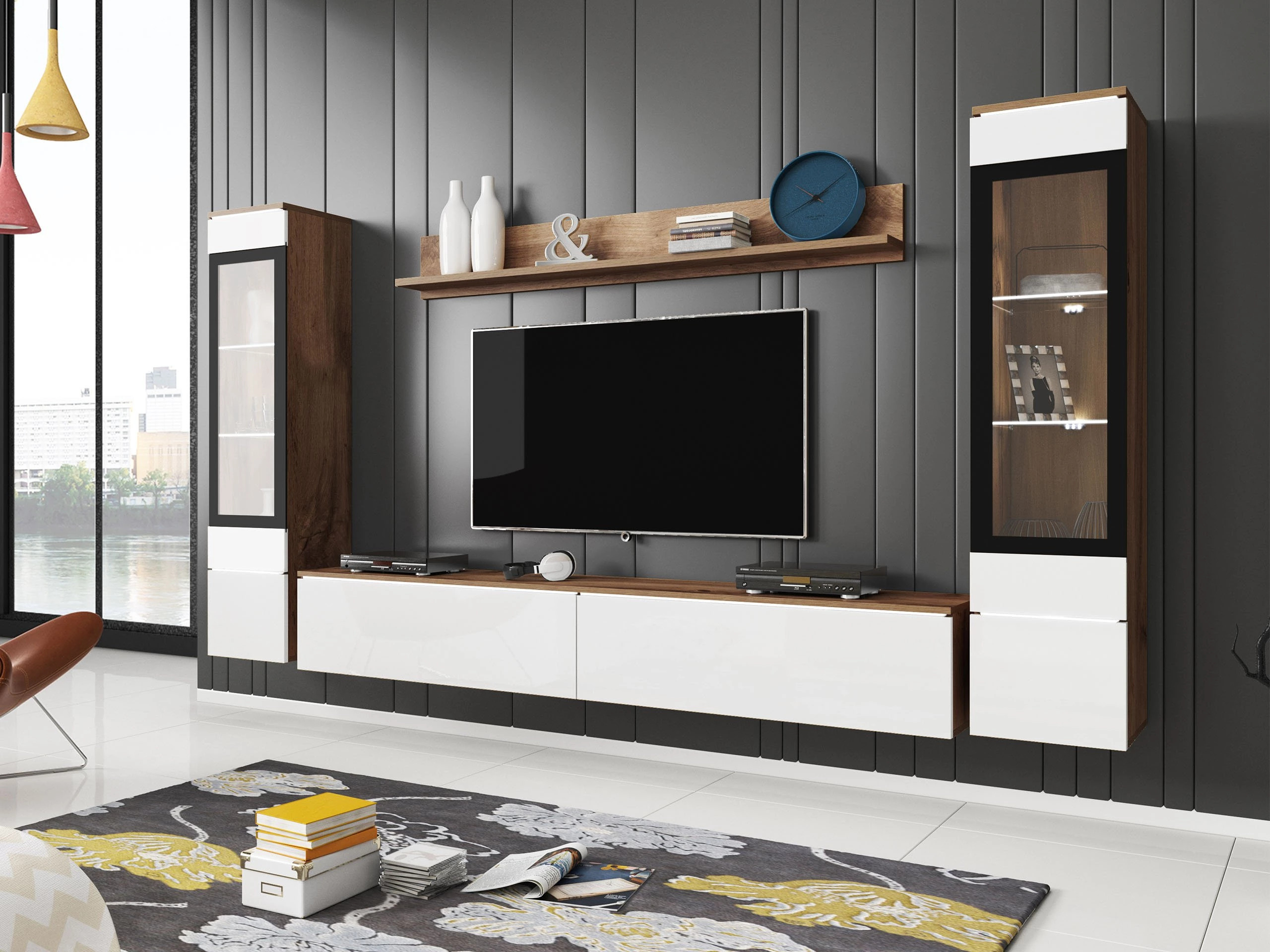 Wohnzimmer-Sets Sarasota 126 (Wotan Eiche + Weiß glänzend)