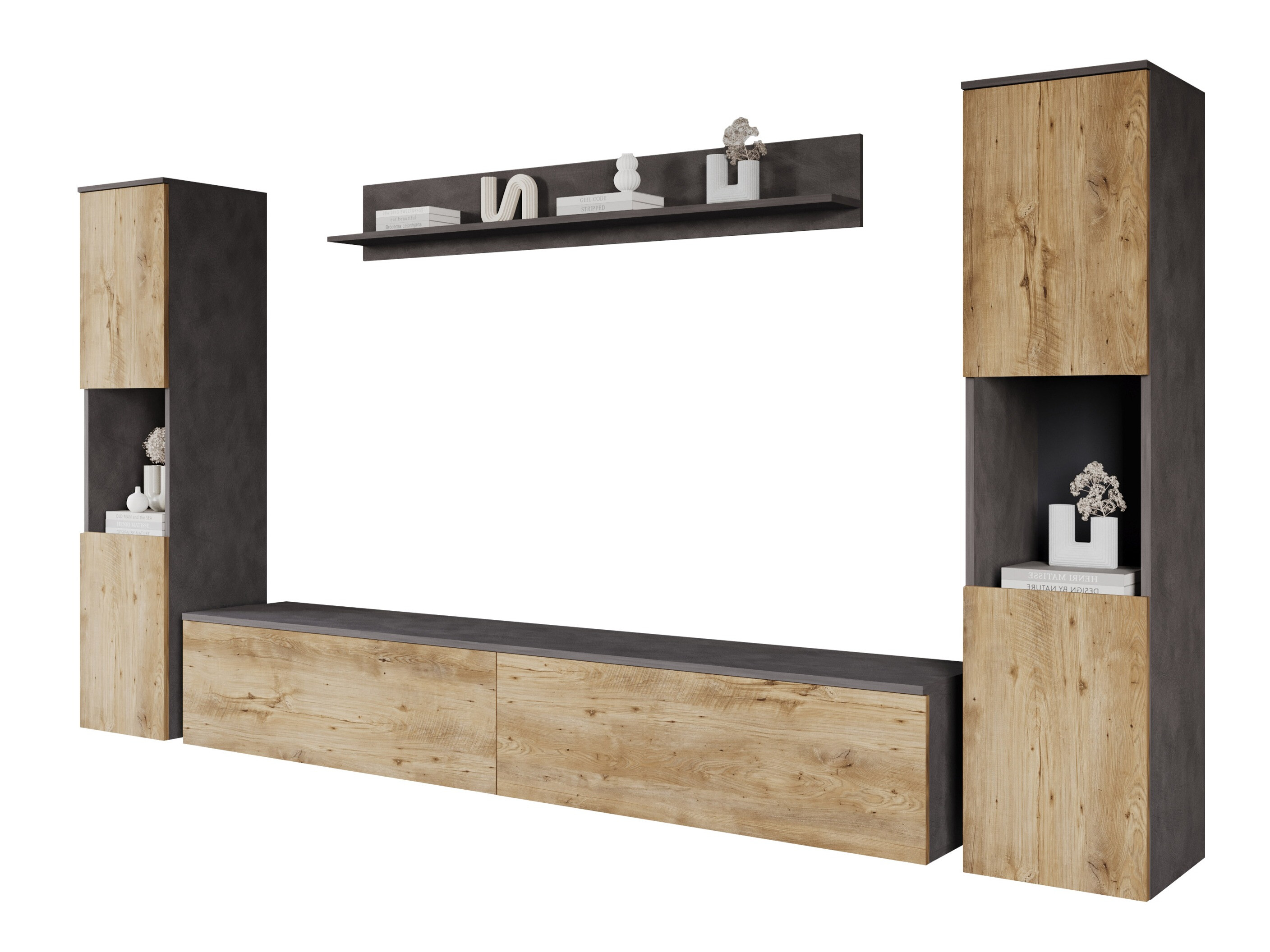 Wohnzimmer-Sets Sarasota 131 (Matera grau + Kastanienholzoptik)