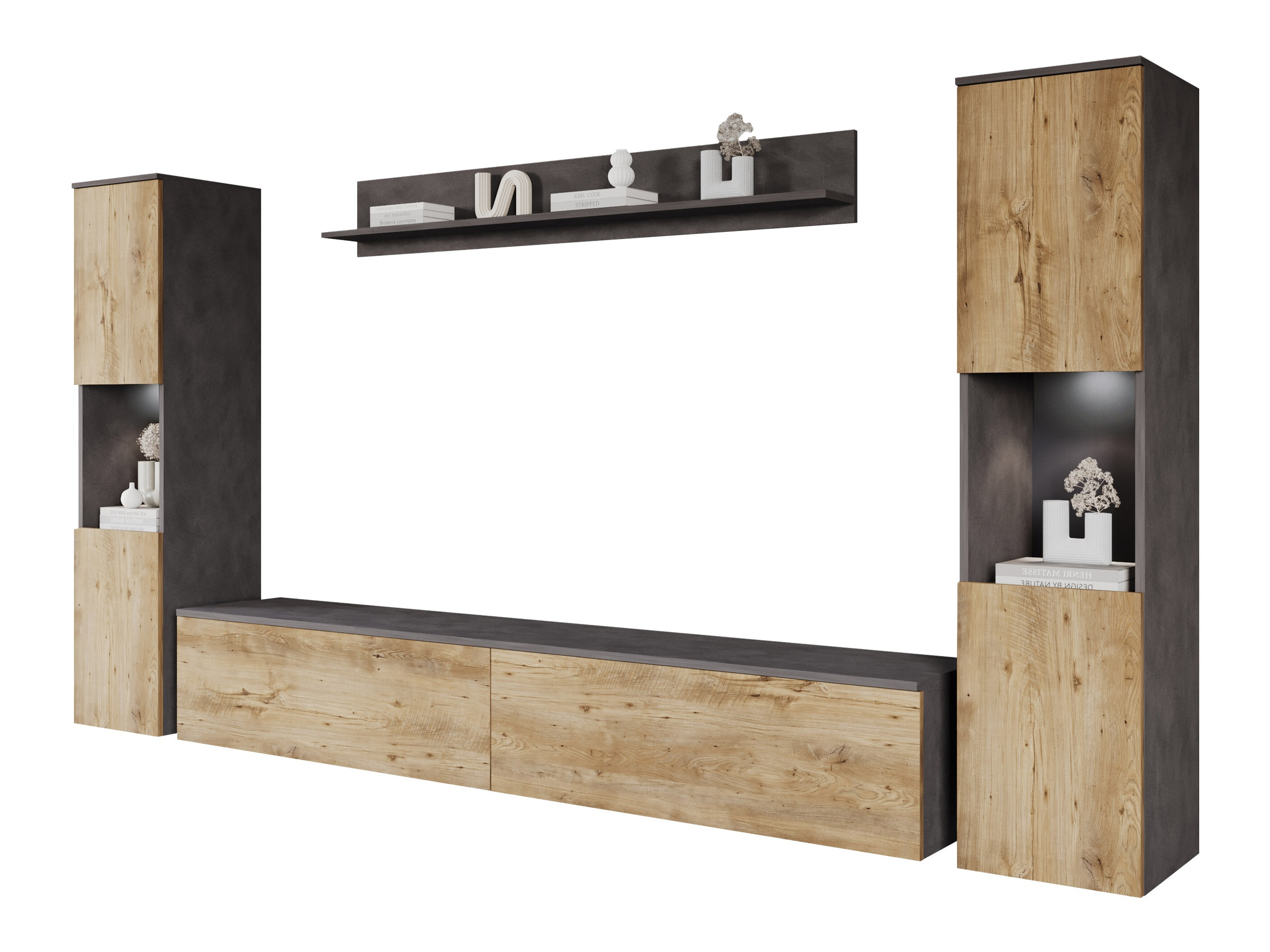 Wohnzimmer-Sets Sarasota 131 (Matera grau + Kastanienholzoptik)