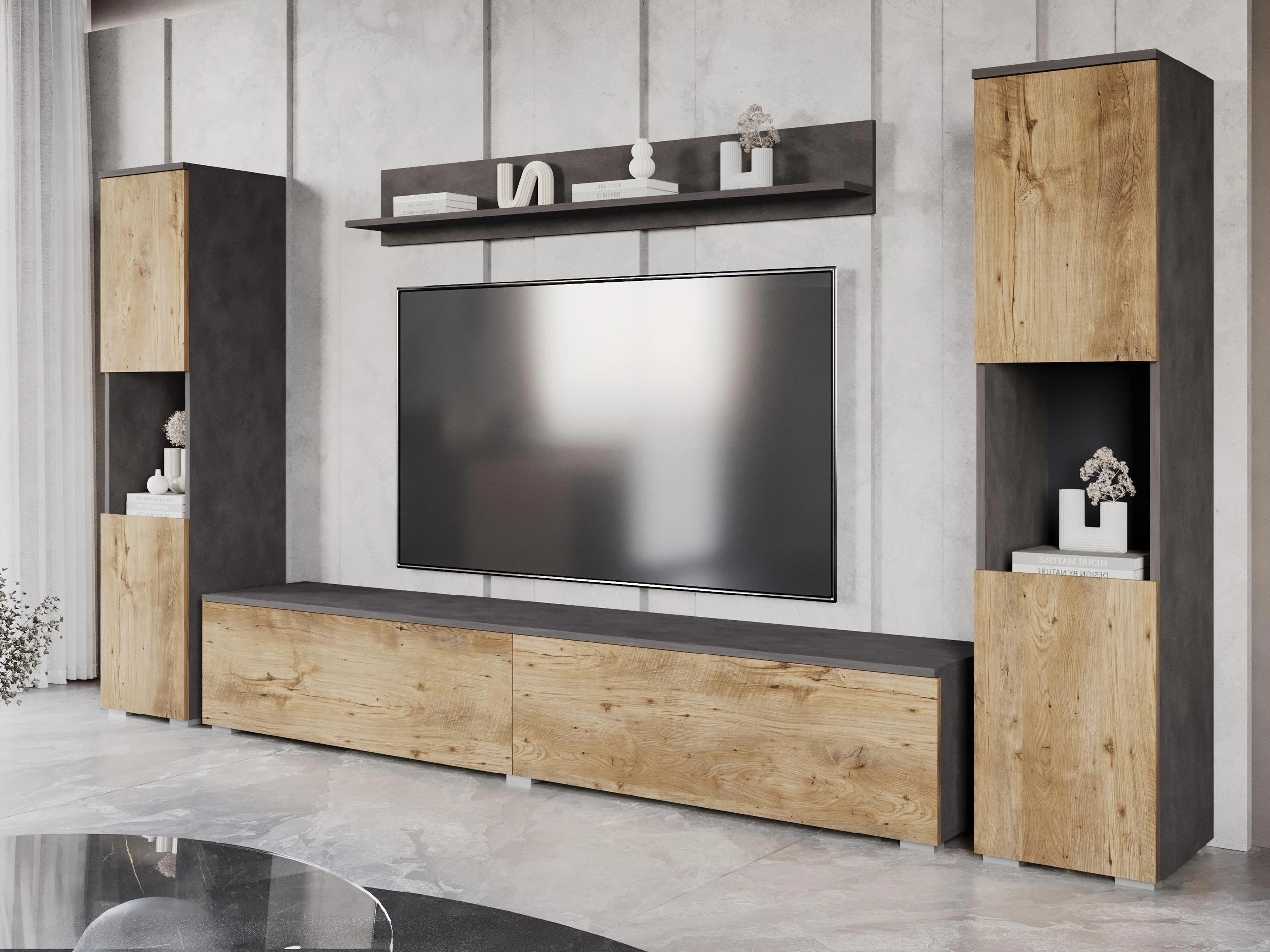 Wohnzimmer-Sets Sarasota 131 (Matera grau + Kastanienholzoptik)