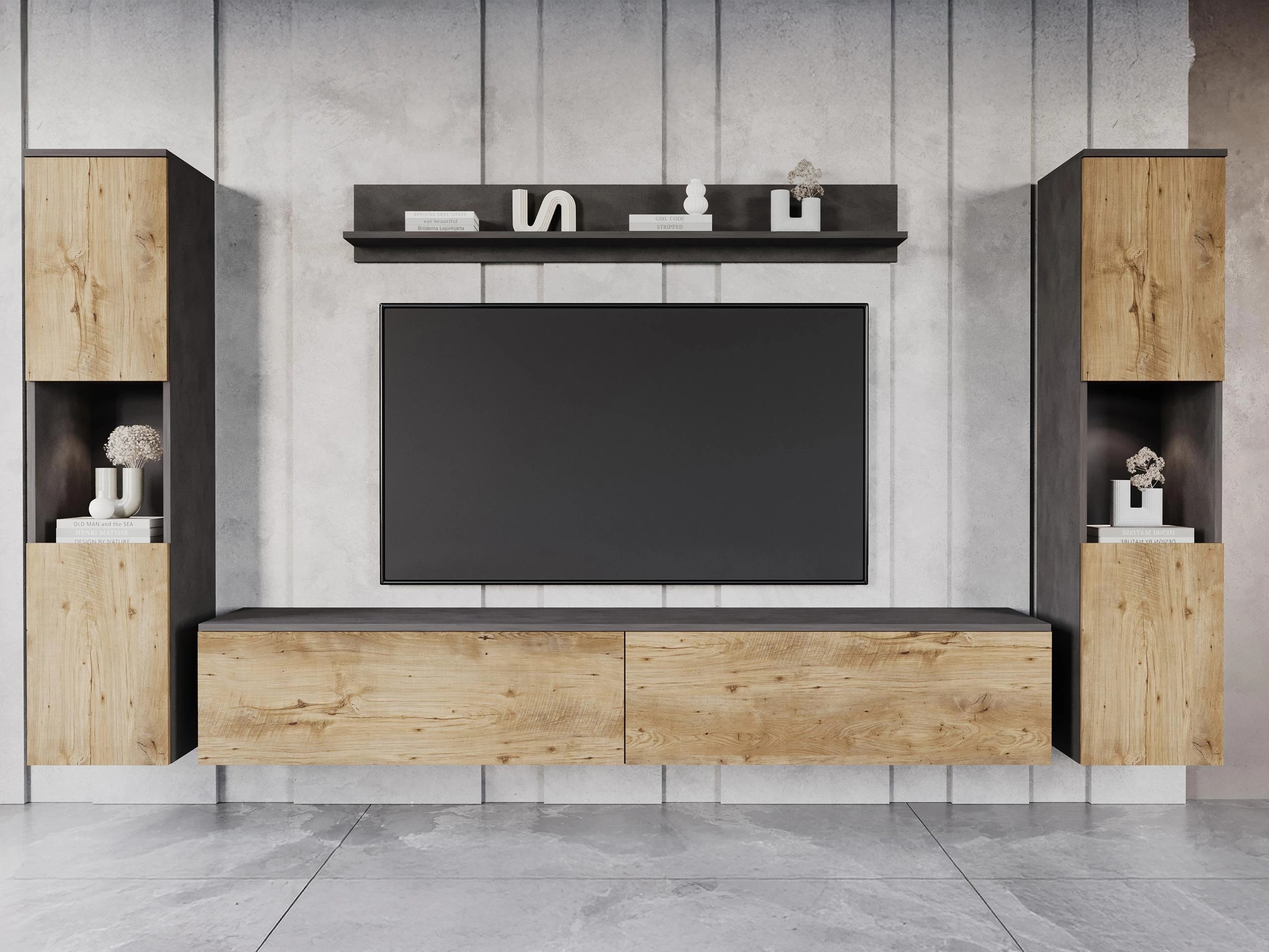 Wohnzimmer-Sets Sarasota 131 (Matera grau + Kastanienholzoptik)