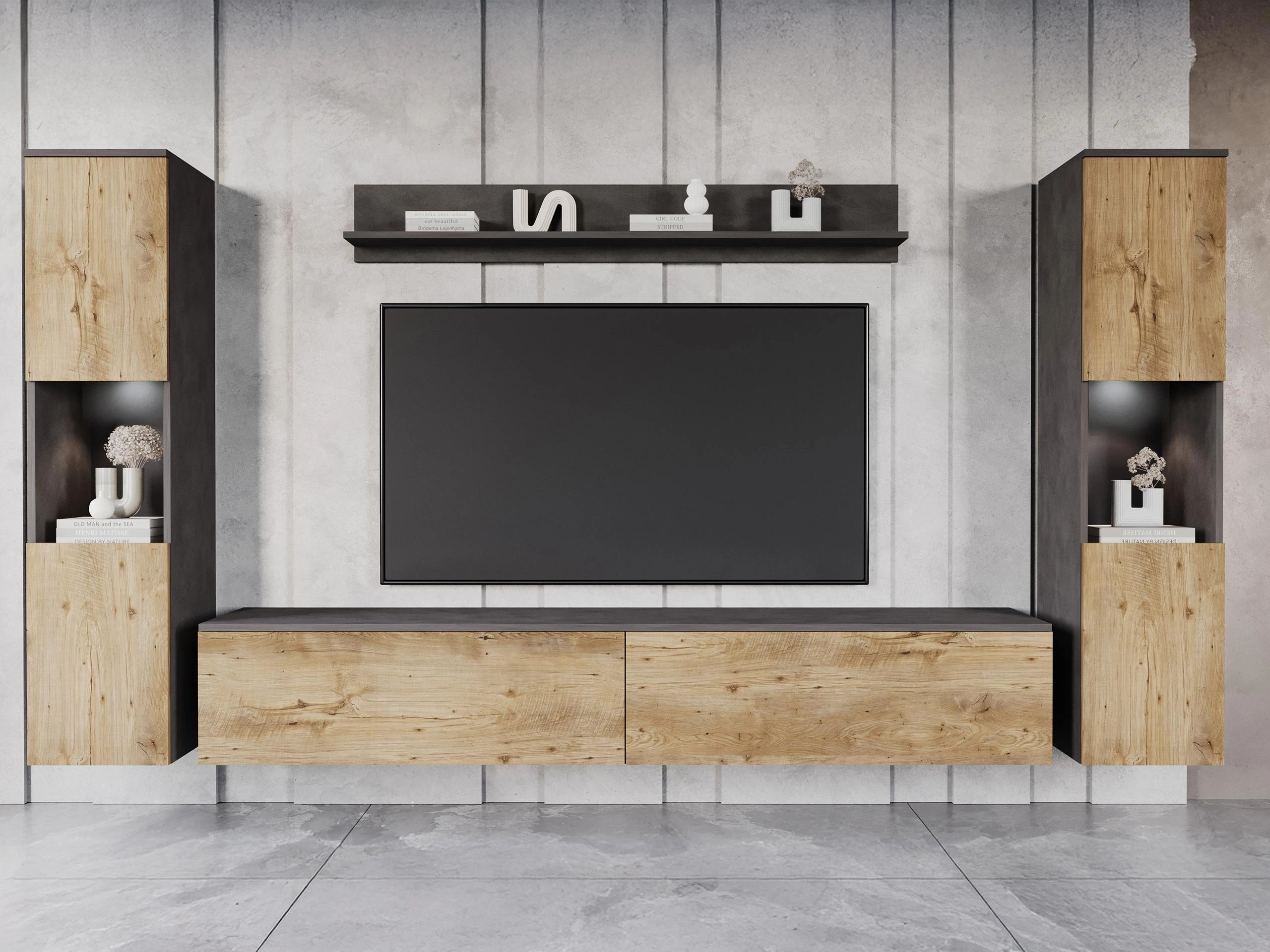 Wohnzimmer-Sets Sarasota 131 (Matera grau + Kastanienholzoptik)