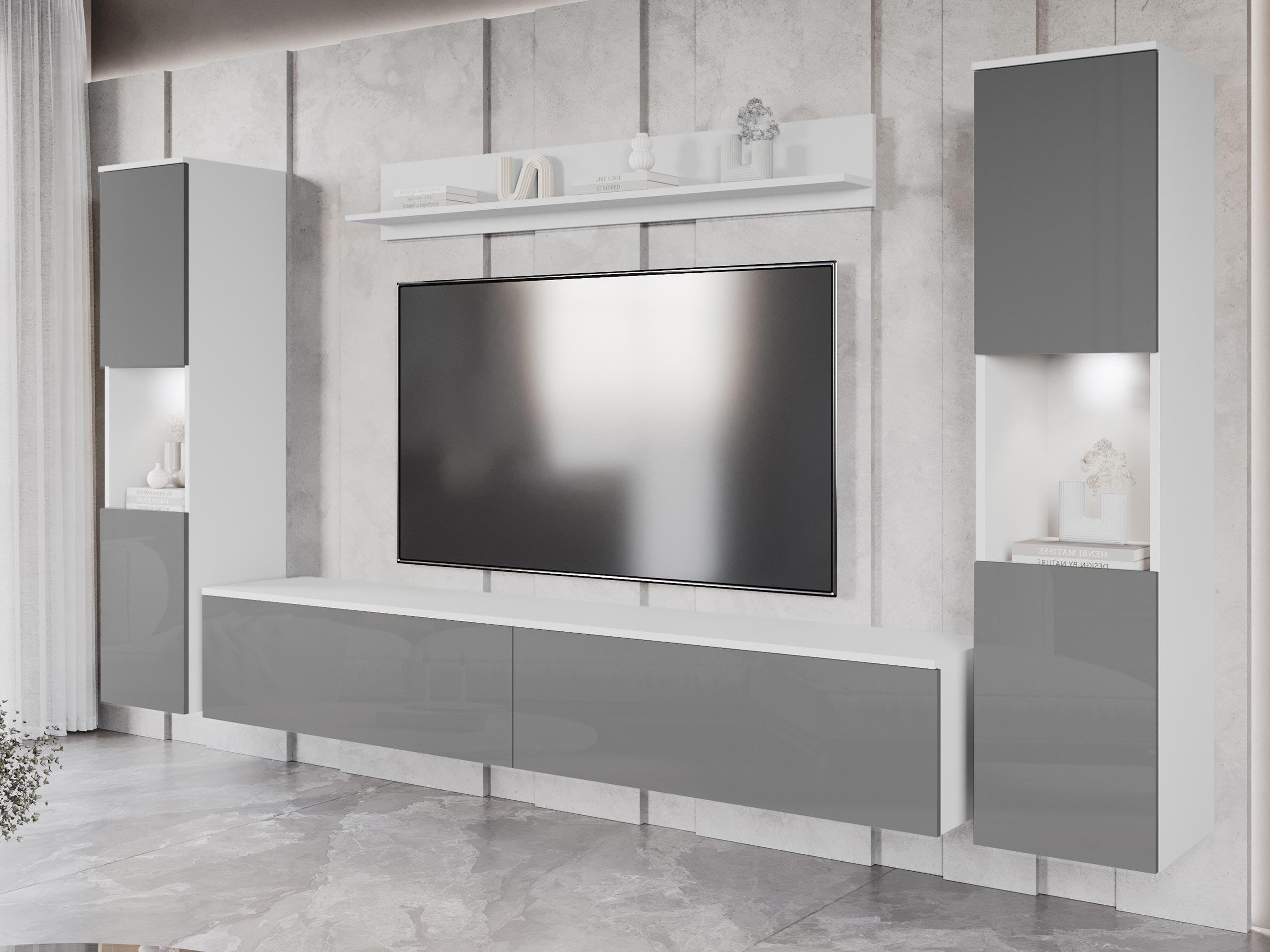 Wohnzimmer-Sets Sarasota 131 (Weiß + Grau glänzend)