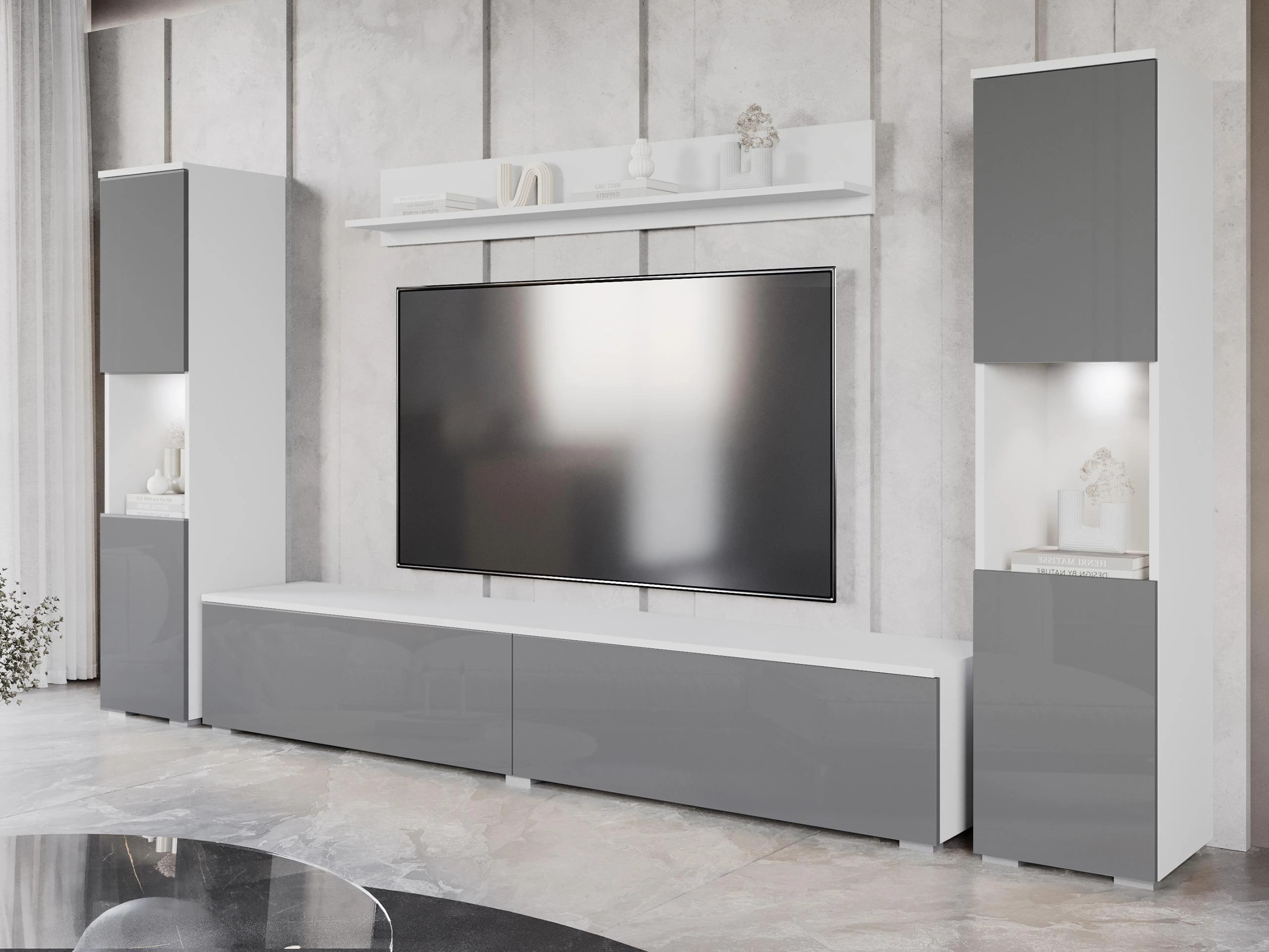 Wohnzimmer-Sets Sarasota 131 (Weiß + Grau glänzend)