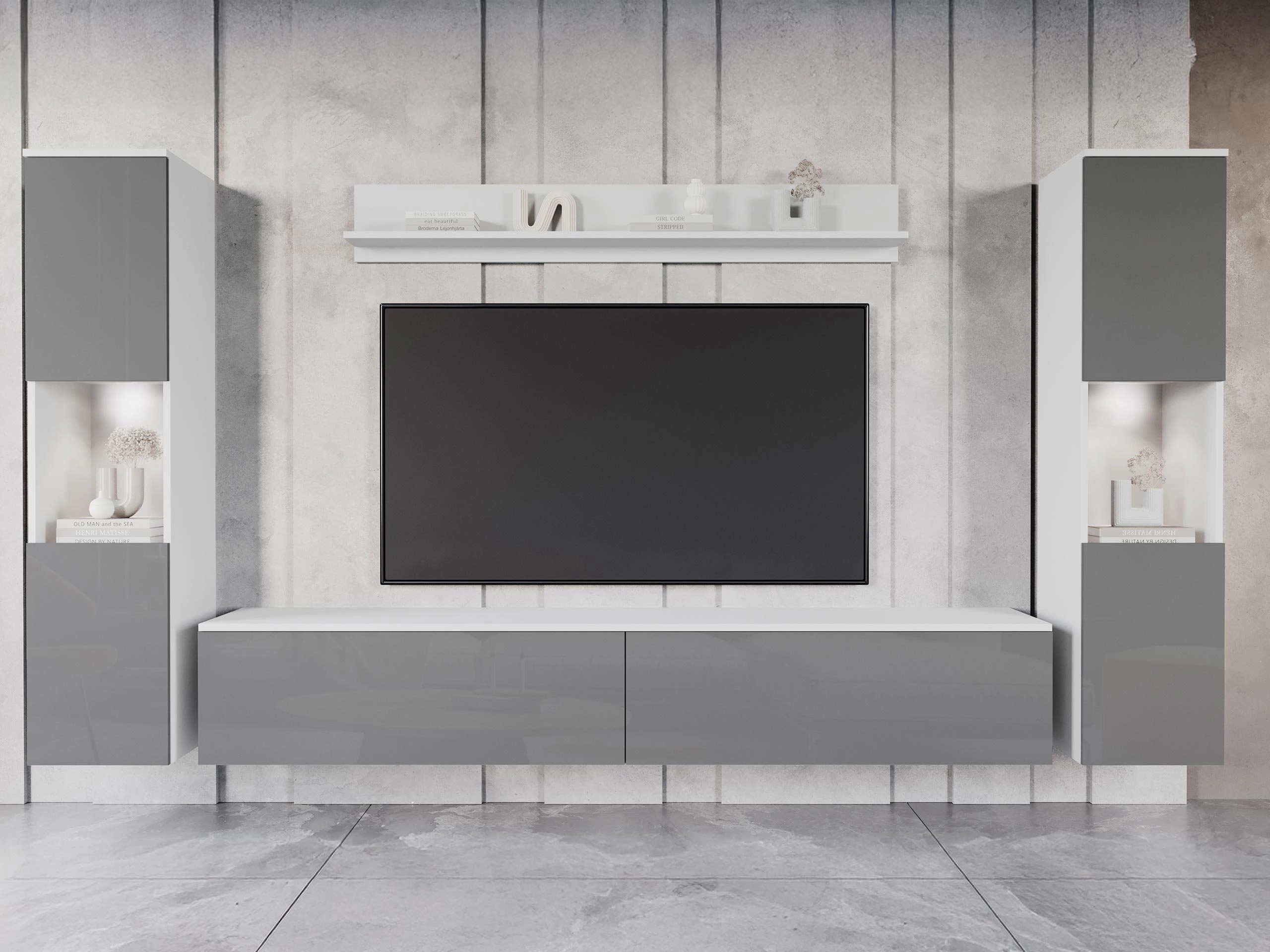 Wohnzimmer-Sets Sarasota 131 (Weiß + Grau glänzend)