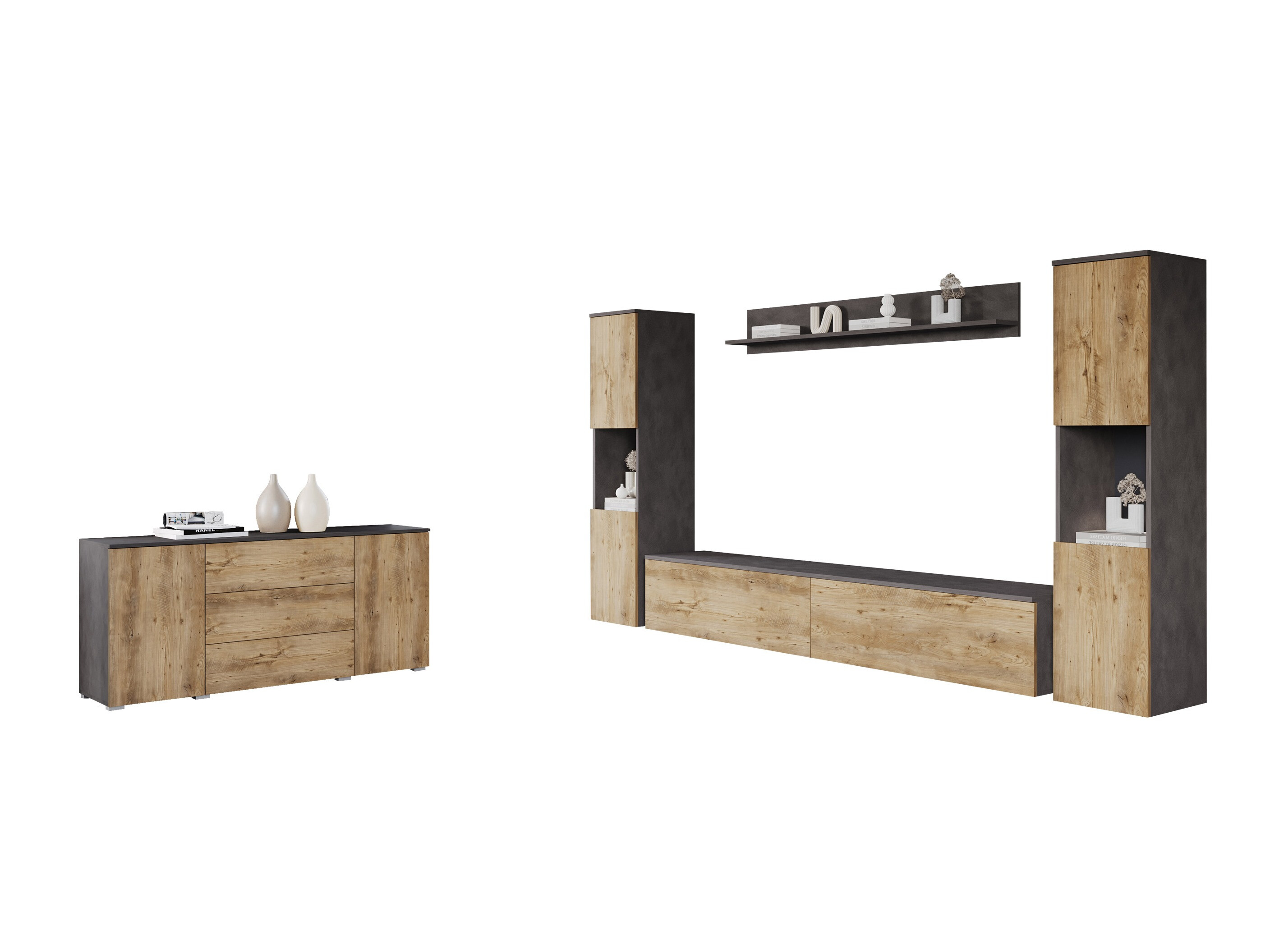 Wohnzimmer-Sets Sarasota 133 (Matera grau + Kastanienholzoptik)