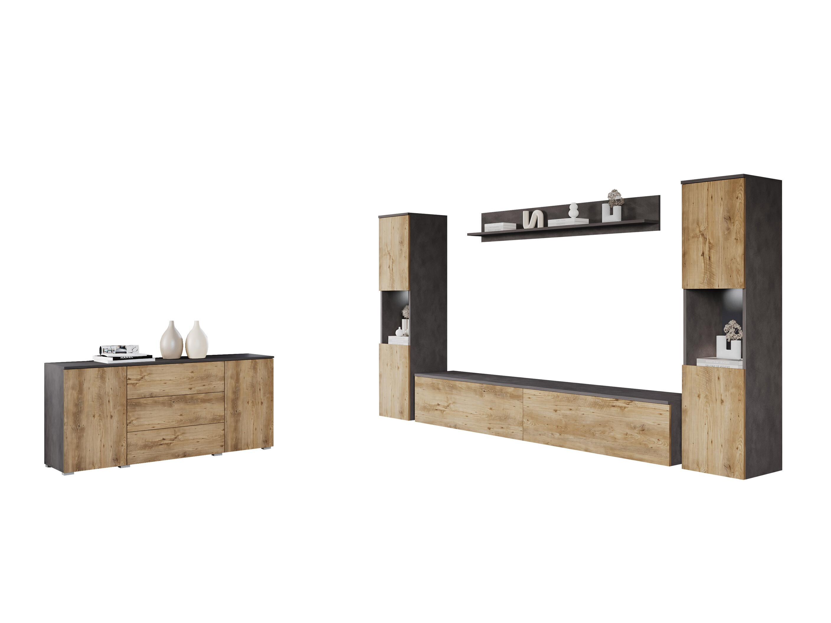 Wohnzimmer-Sets Sarasota 133 (Matera grau + Kastanienholzoptik)