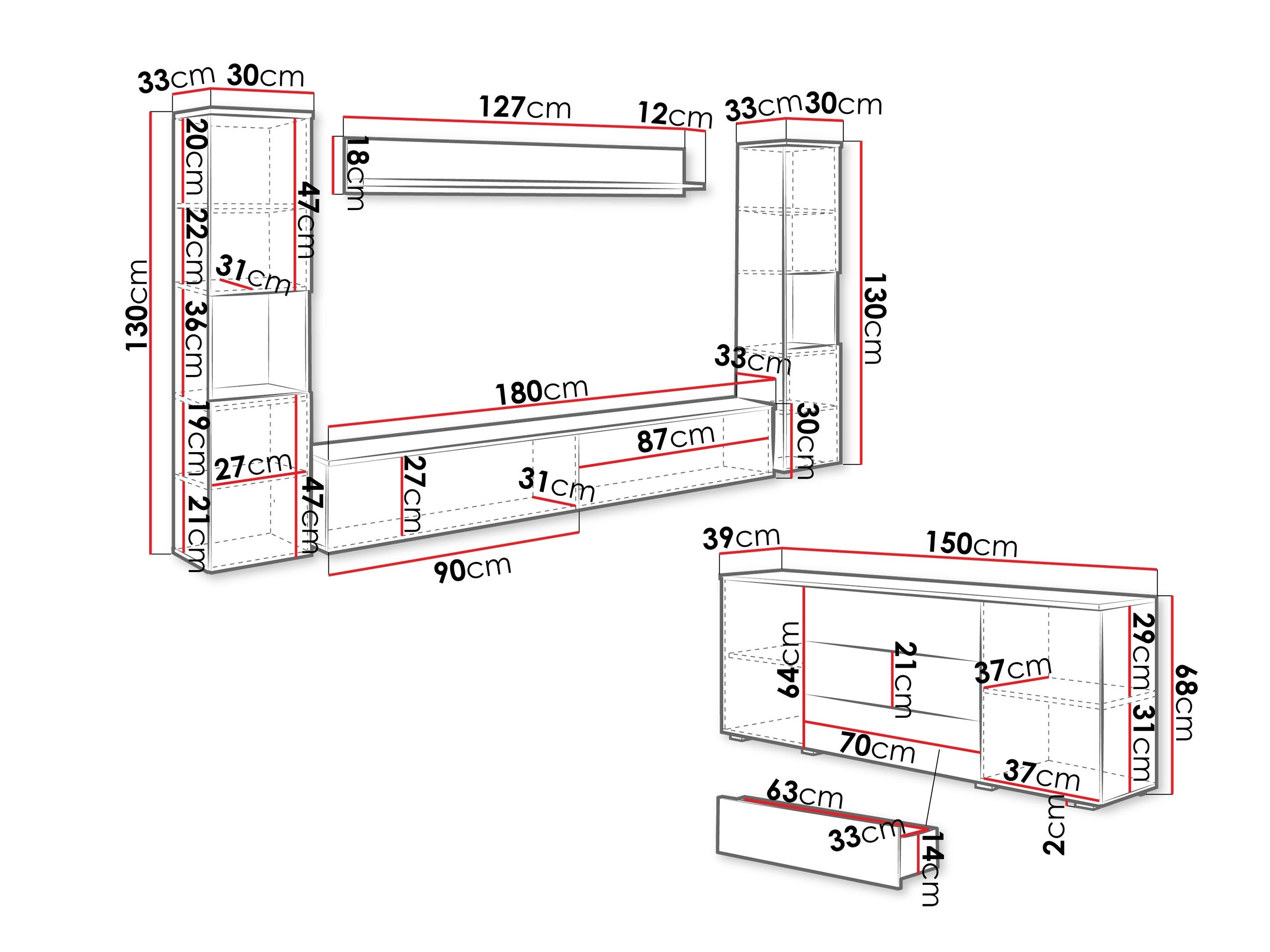 Wohnzimmer-Sets Sarasota 133 (Matera grau + Kastanienholzoptik)
