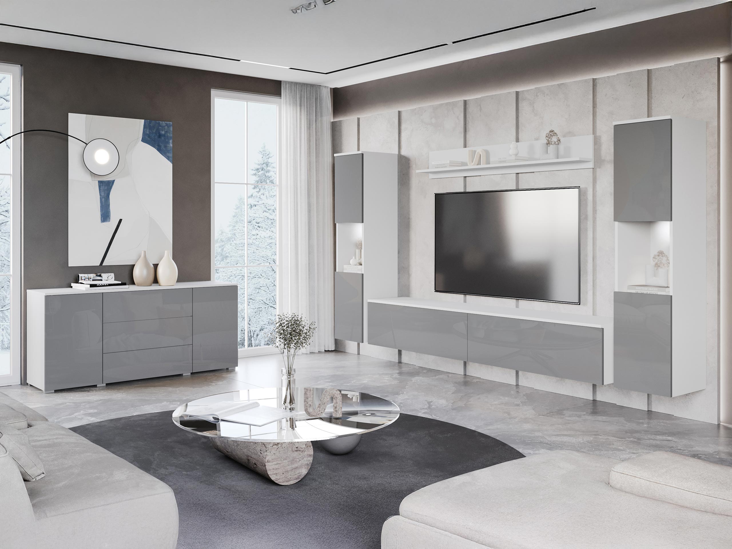 Wohnzimmer-Sets Sarasota 133 (Weiß + Weiß glänzend)