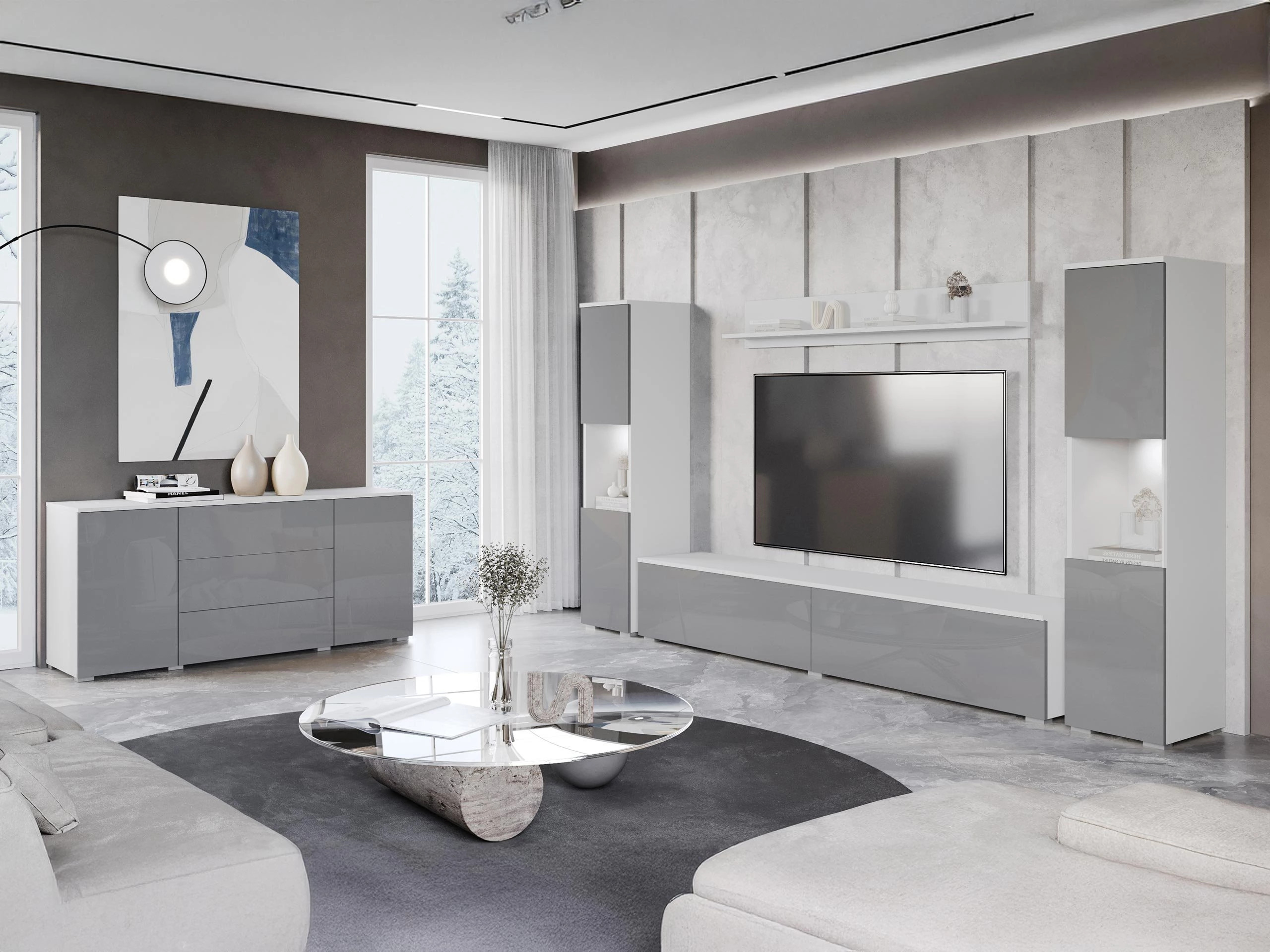 Wohnzimmer-Sets Sarasota 133 (Weiß + Weiß glänzend)