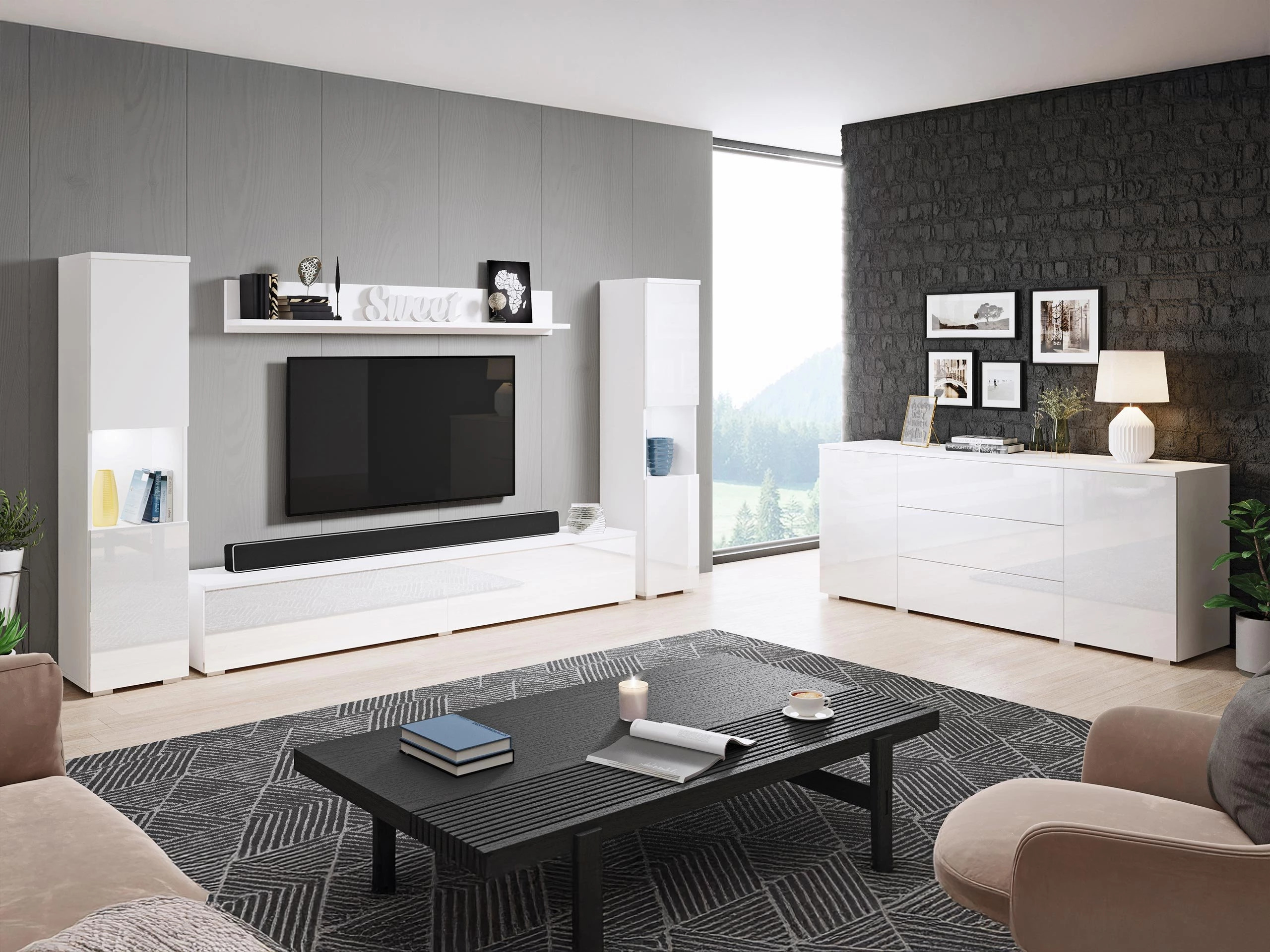 Wohnzimmer-Sets Sarasota 133 (Weiß + Weiß glänzend)