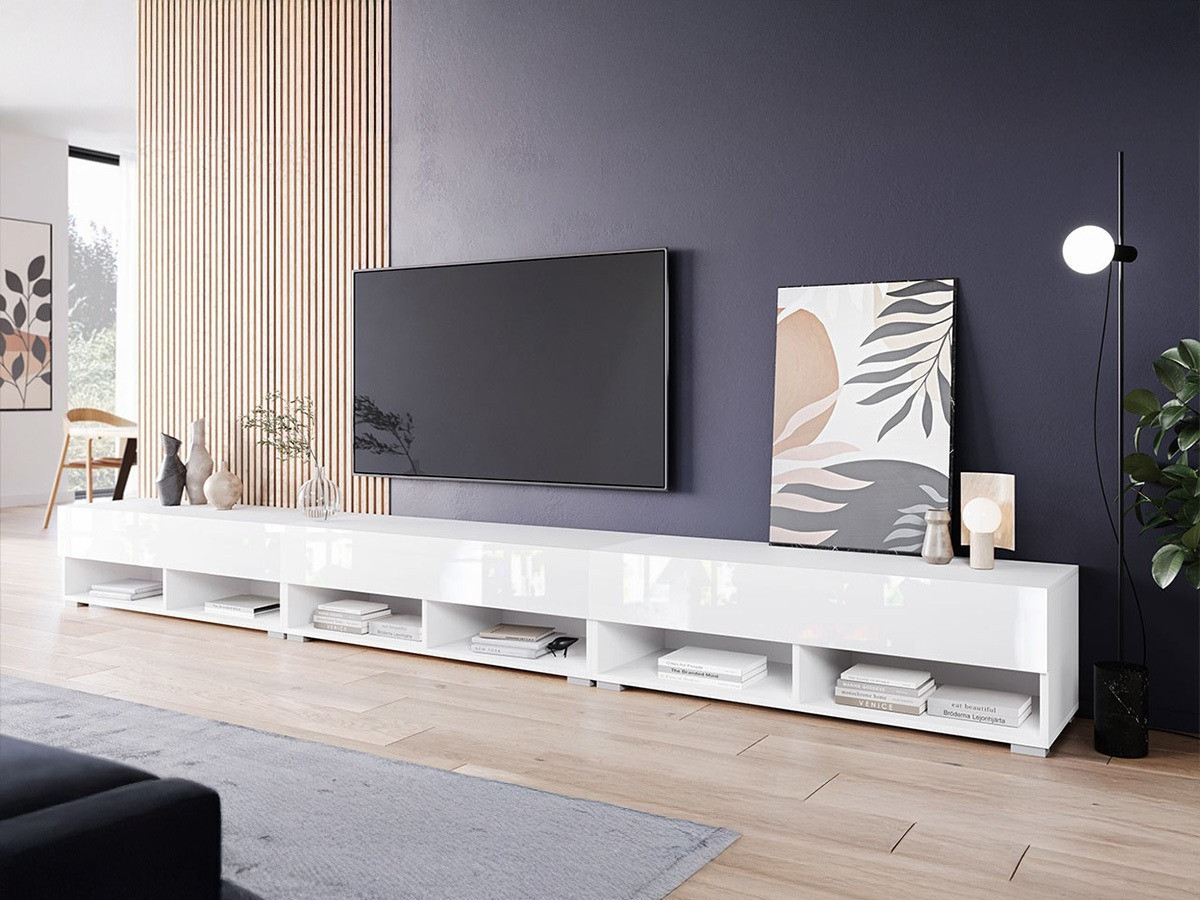 TV-Möbel Sarasota 144 (Weiß + Weiß glänzend)