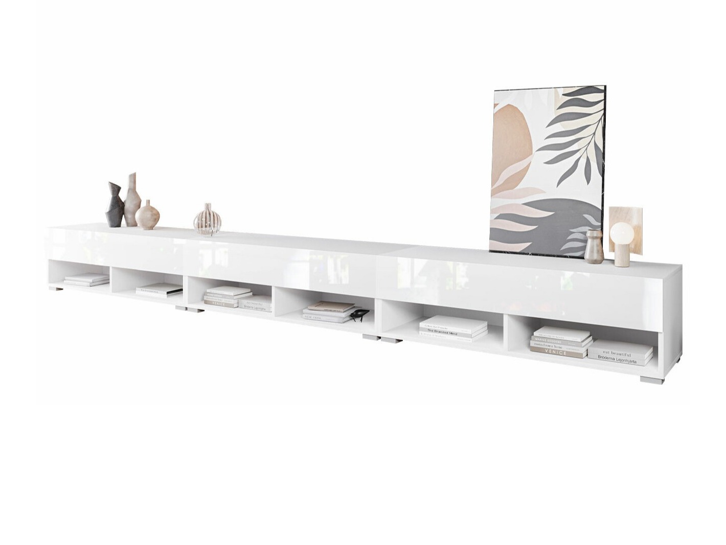 TV-Möbel Sarasota 144 (Weiß + Weiß glänzend)