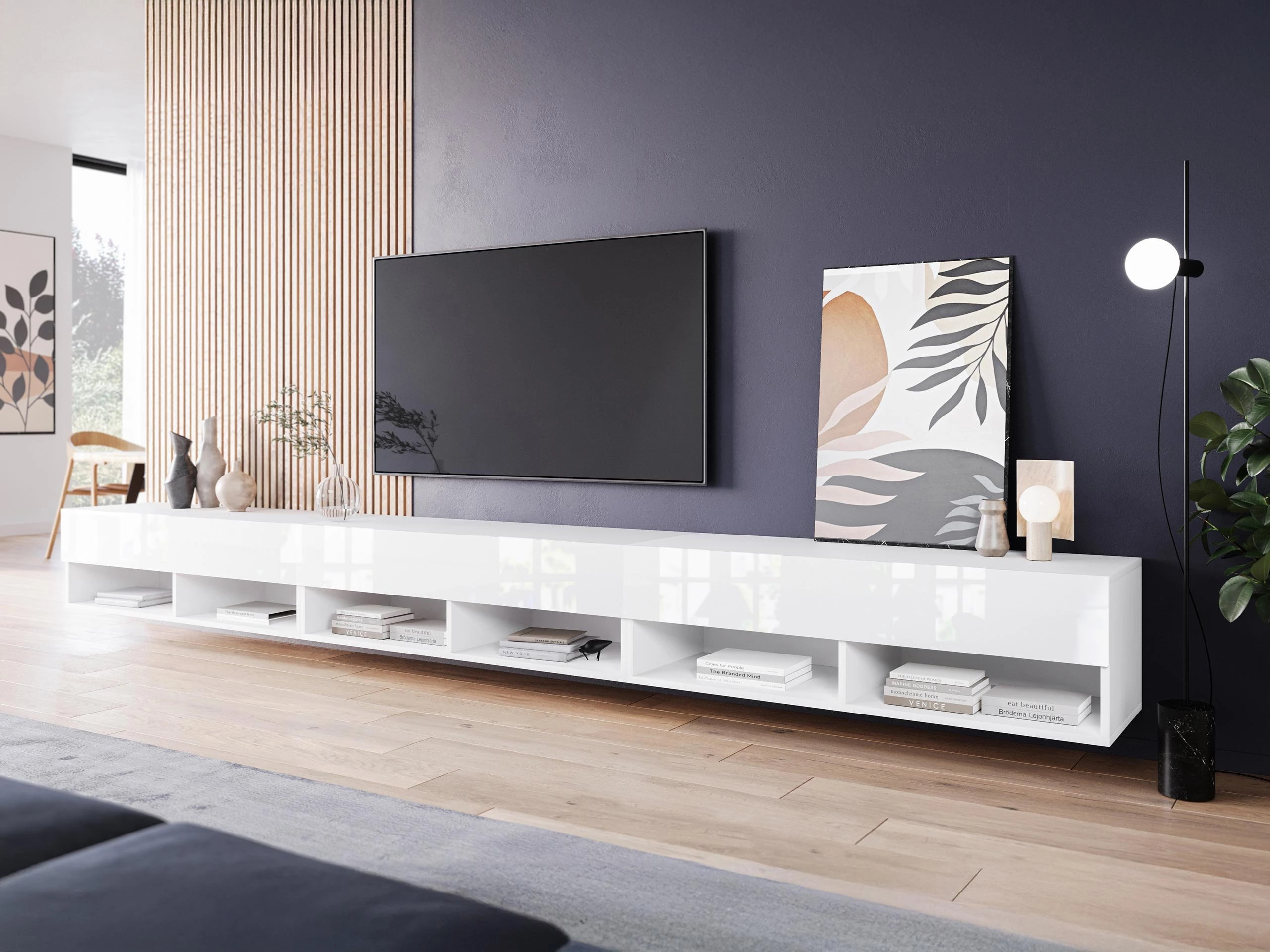 TV-Möbel Sarasota 144 (Weiß + Weiß glänzend)