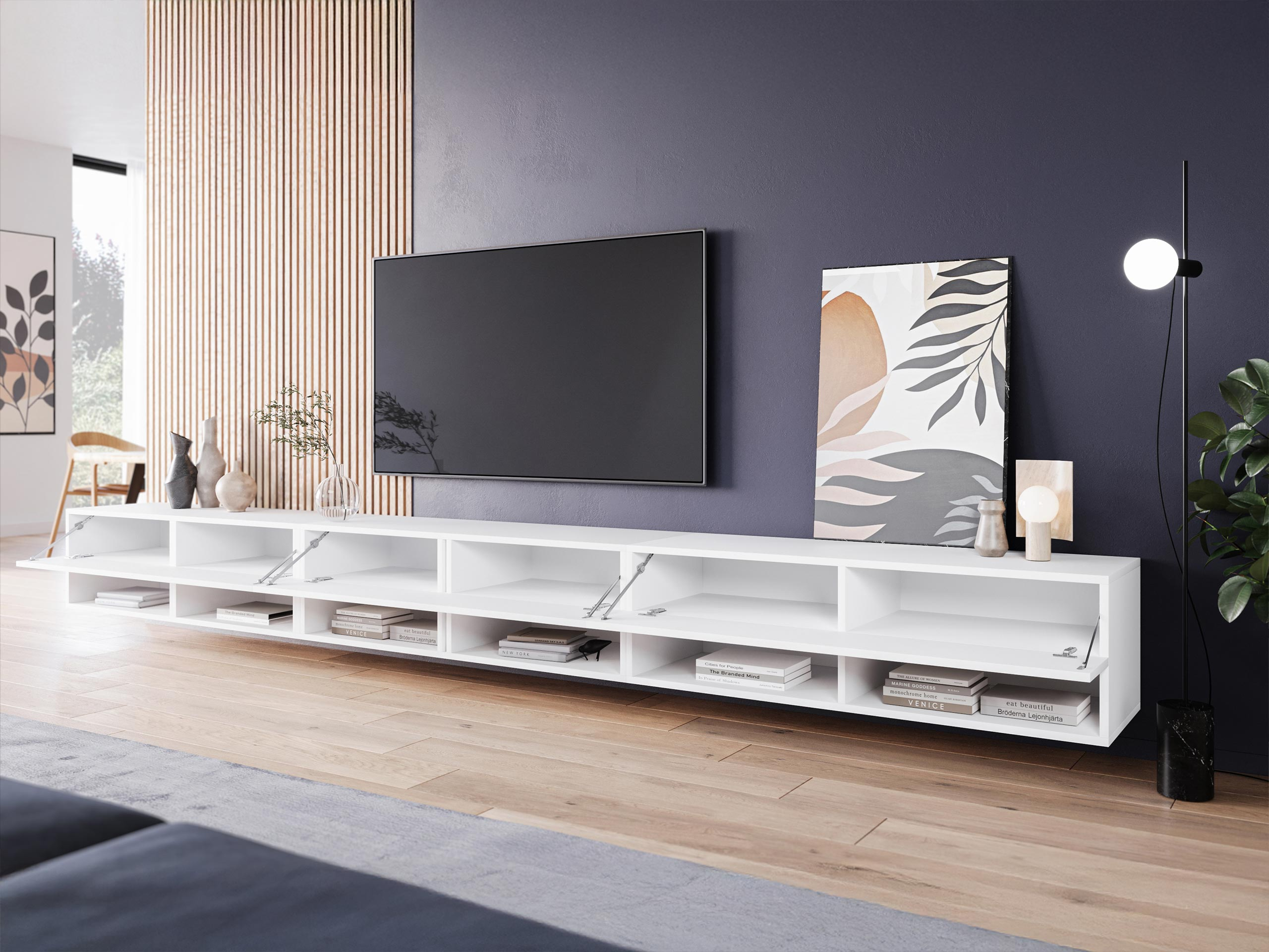 TV-Möbel Sarasota 144 (Weiß + Weiß glänzend)
