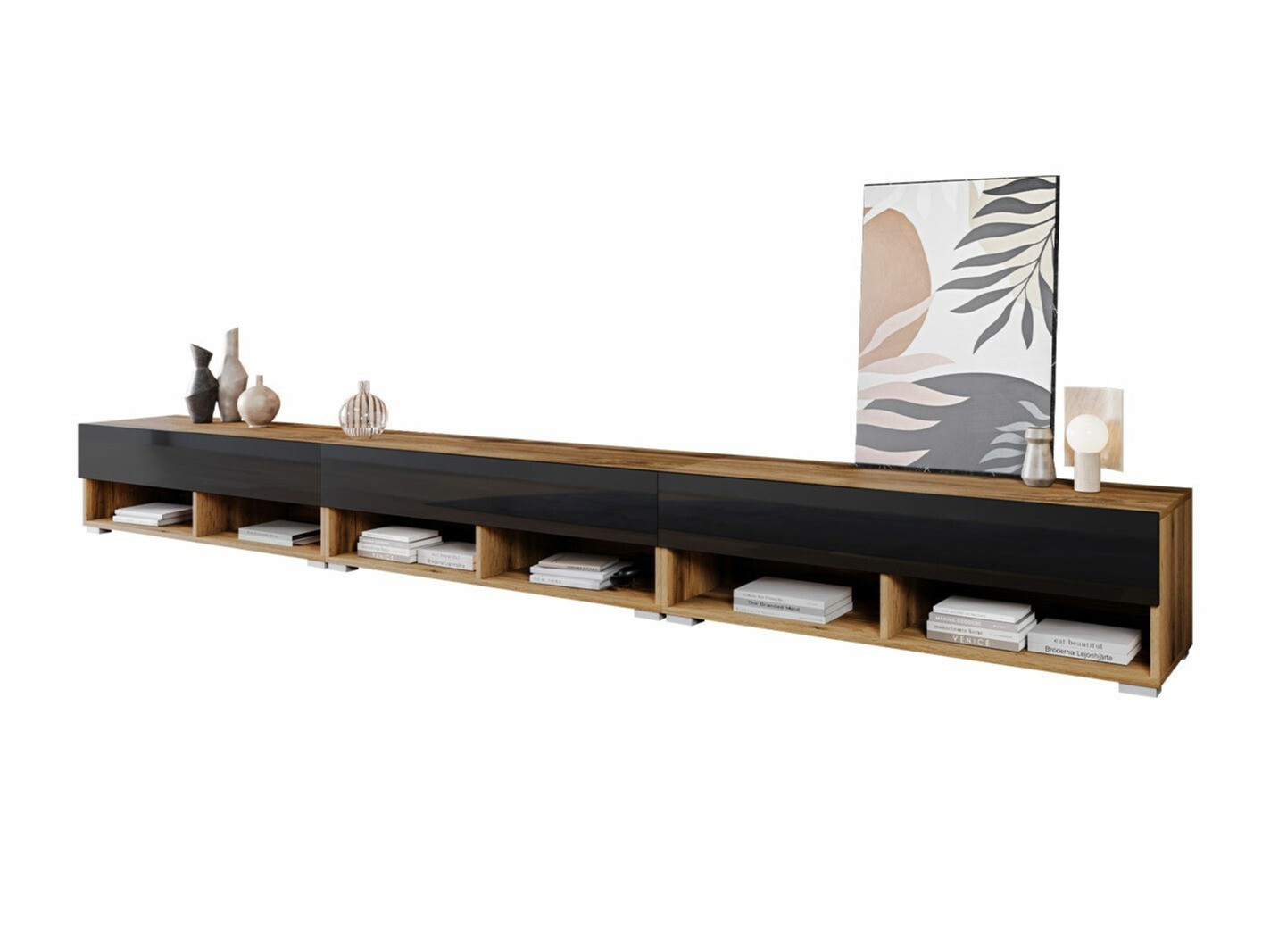 TV-Möbel Sarasota 144 (Wotan Eiche + Schwarz glänzend)