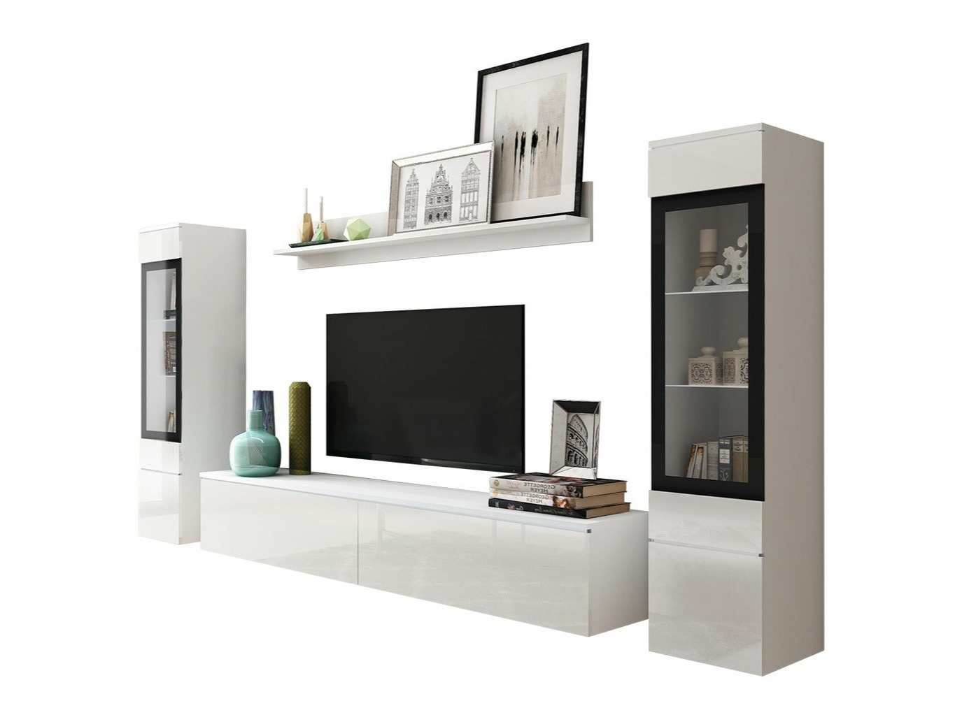 Wohnzimmer-Sets Mirfivo 101 (Weiß + Weiß glänzend)
