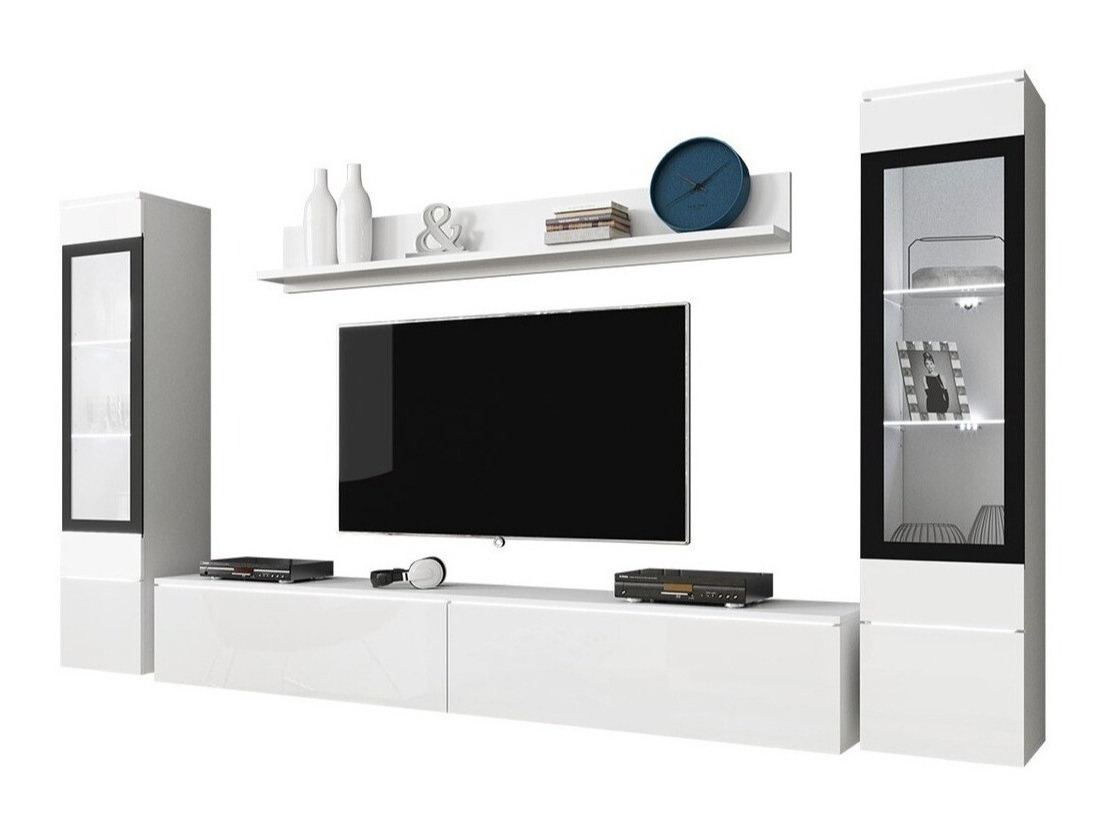 Wohnzimmer-Sets Mirfivo 101 (Weiß + Weiß glänzend)