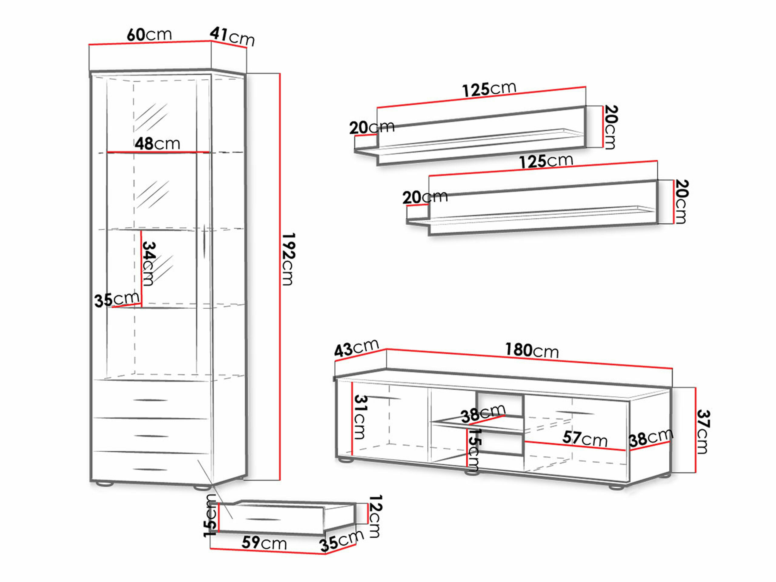 Wohnzimmer-Sets Tornola 107 (Weiß + Weiß glänzend)