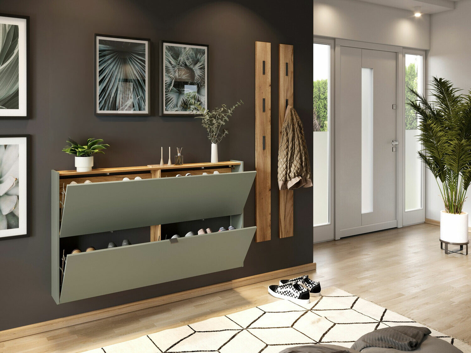 Flurgarnitur Cirsale 109 (Staubiges Grün + Navarra eichenholzoptik)