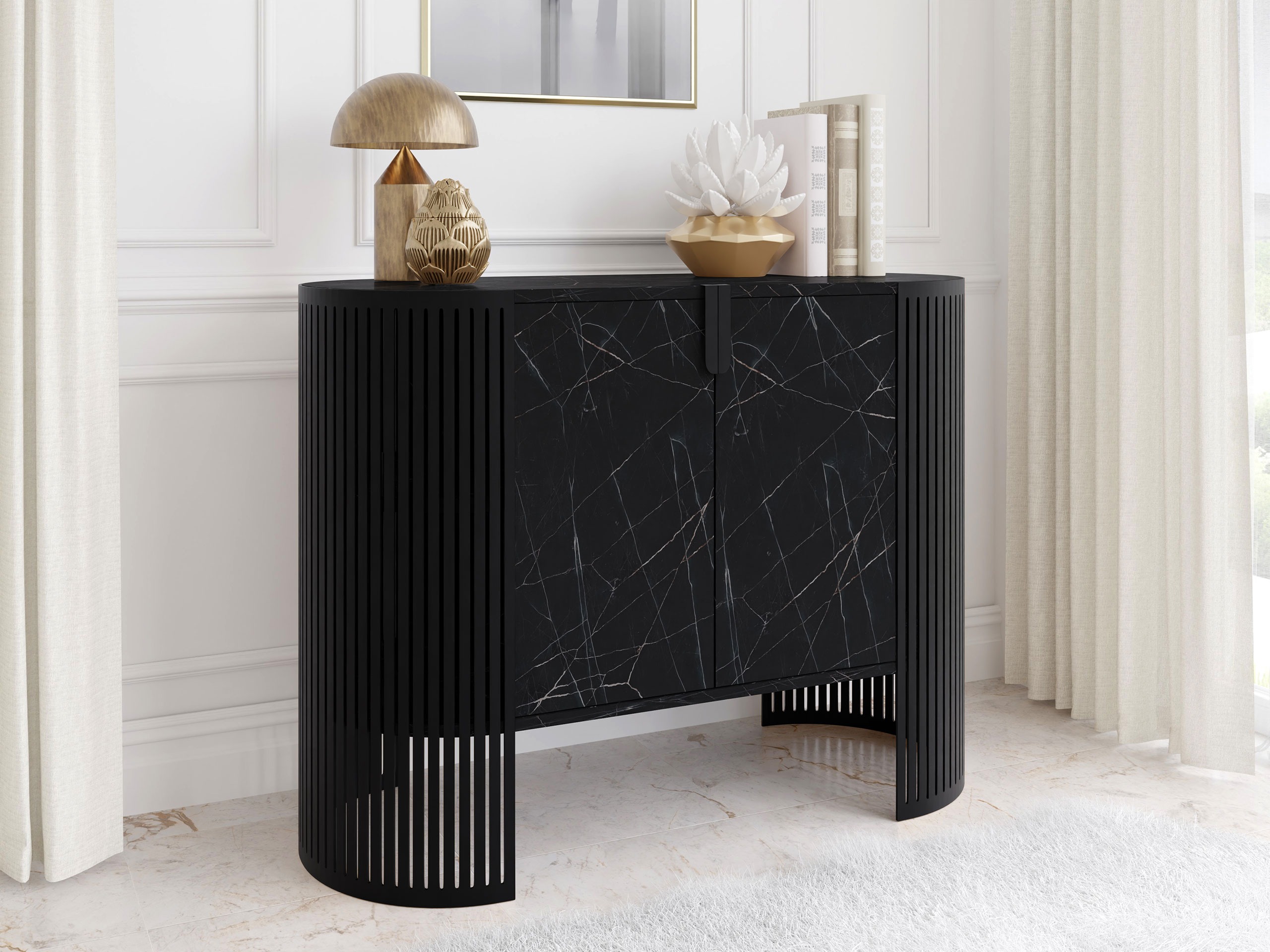 Sideboard Civer (Schwarz + Schwarzer Marmor)