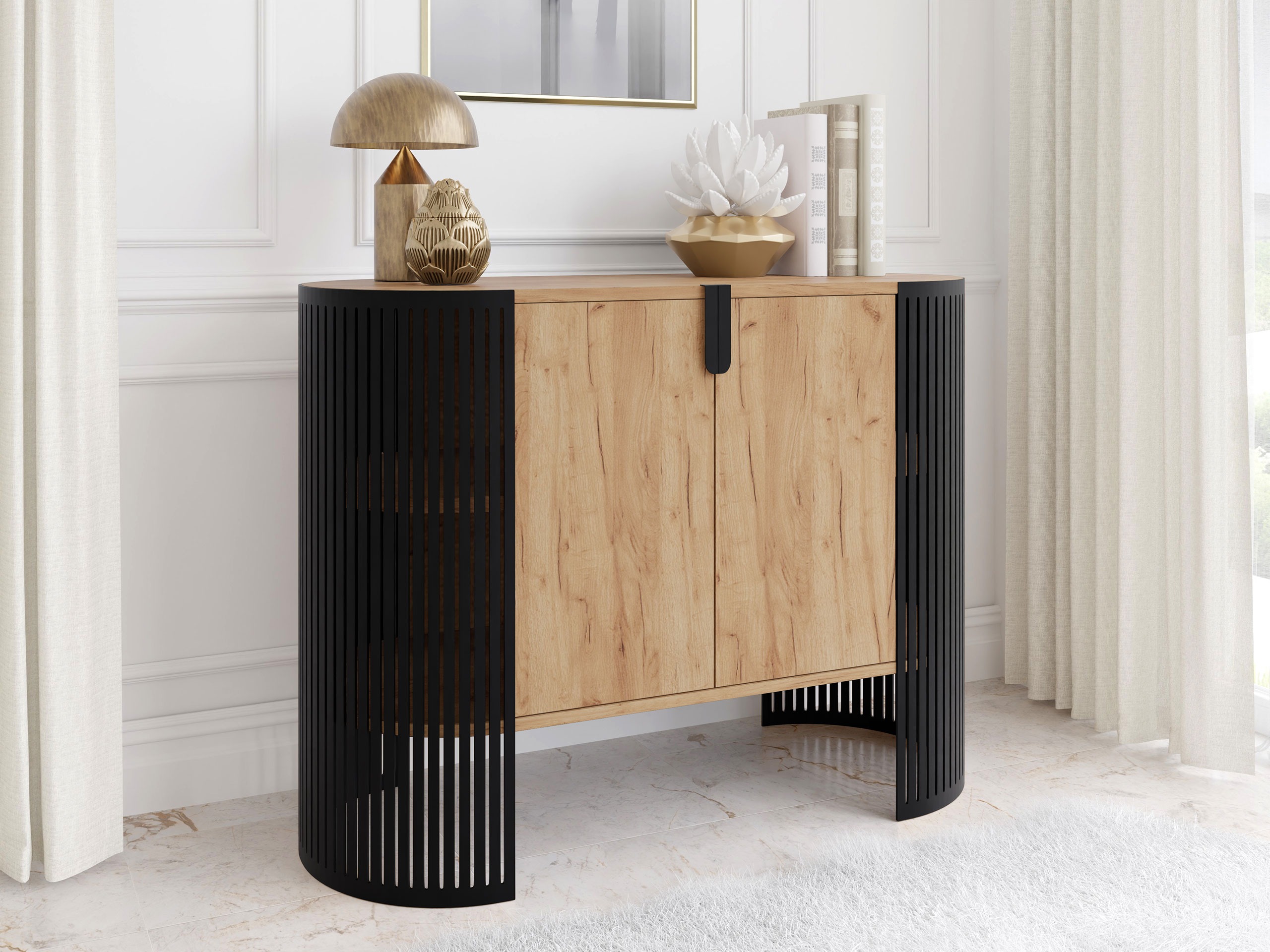 Sideboard Oswego 140 (Schwarz + Craft goldene Eichenholzoptik)
